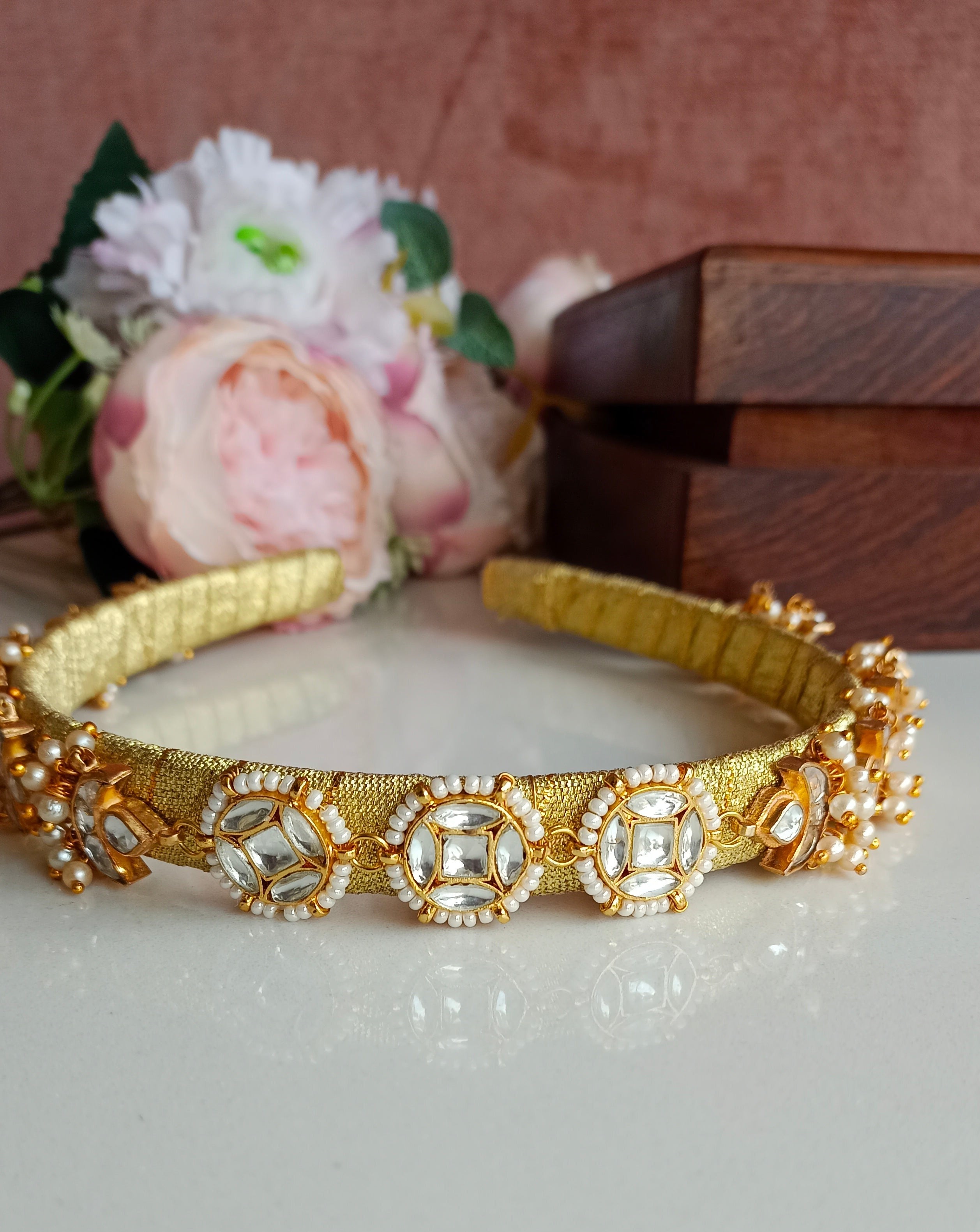Gold Plated Kundan Hairband