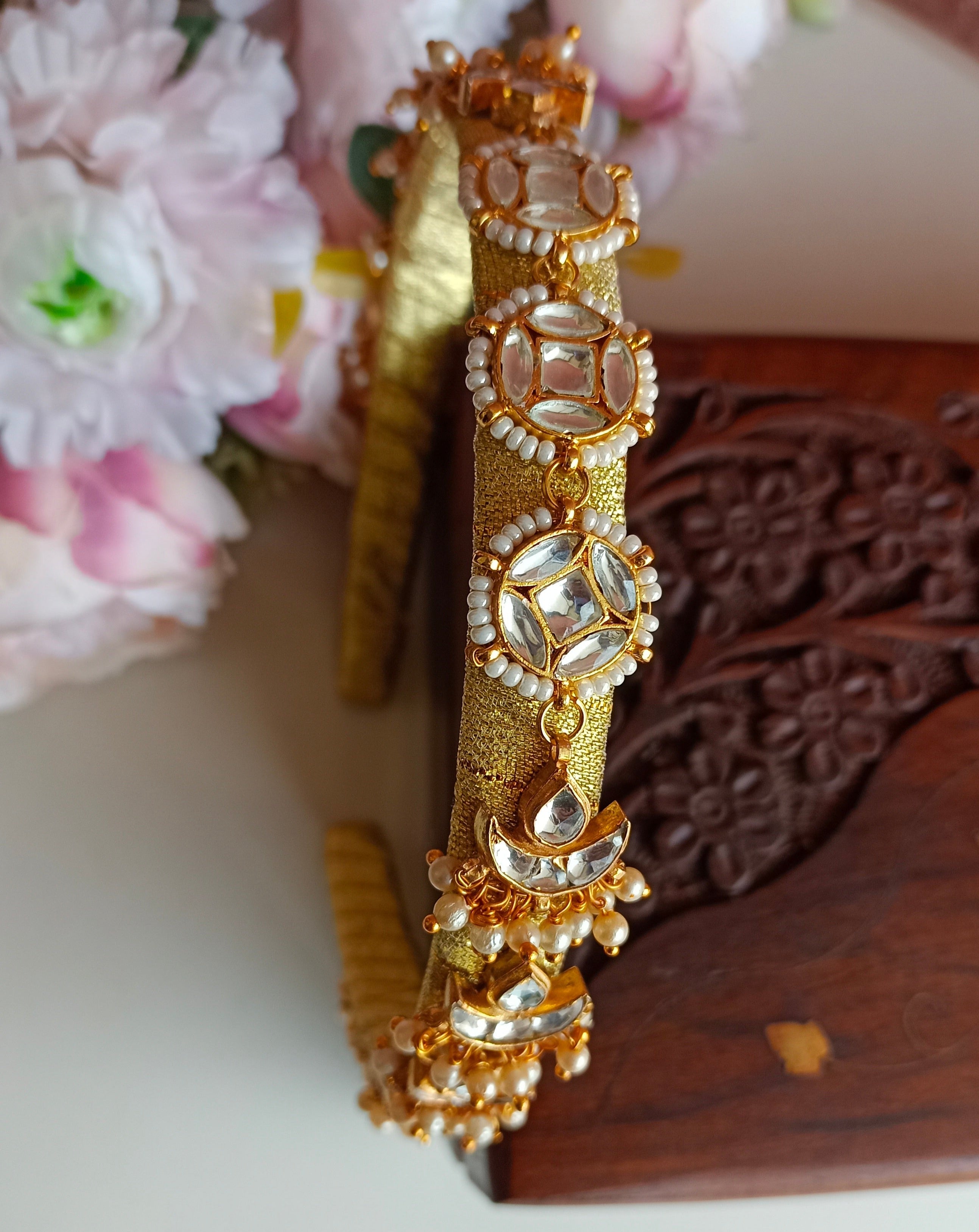 Gold Plated Kundan Hairband
