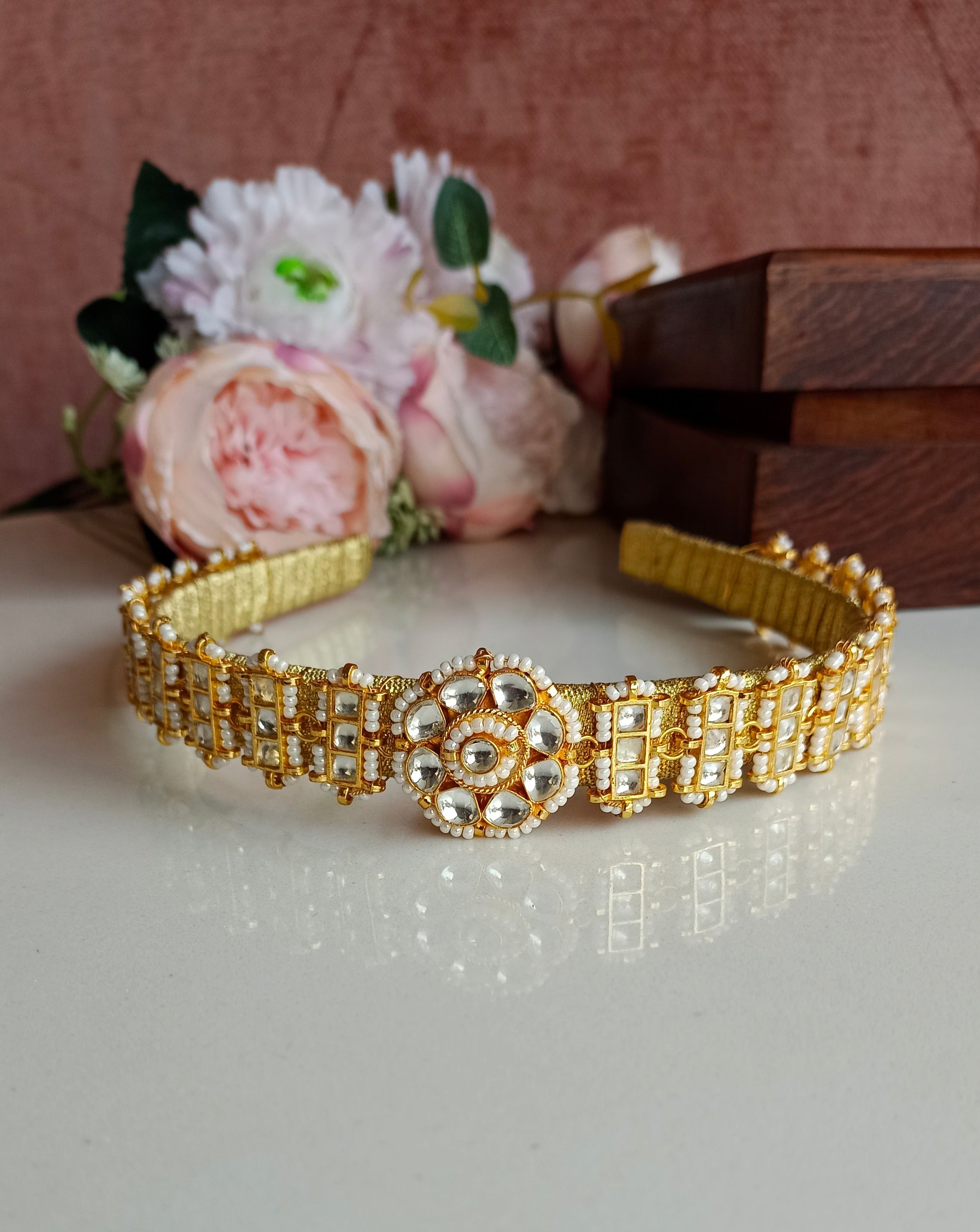 Gold Plated Kundan Hairband