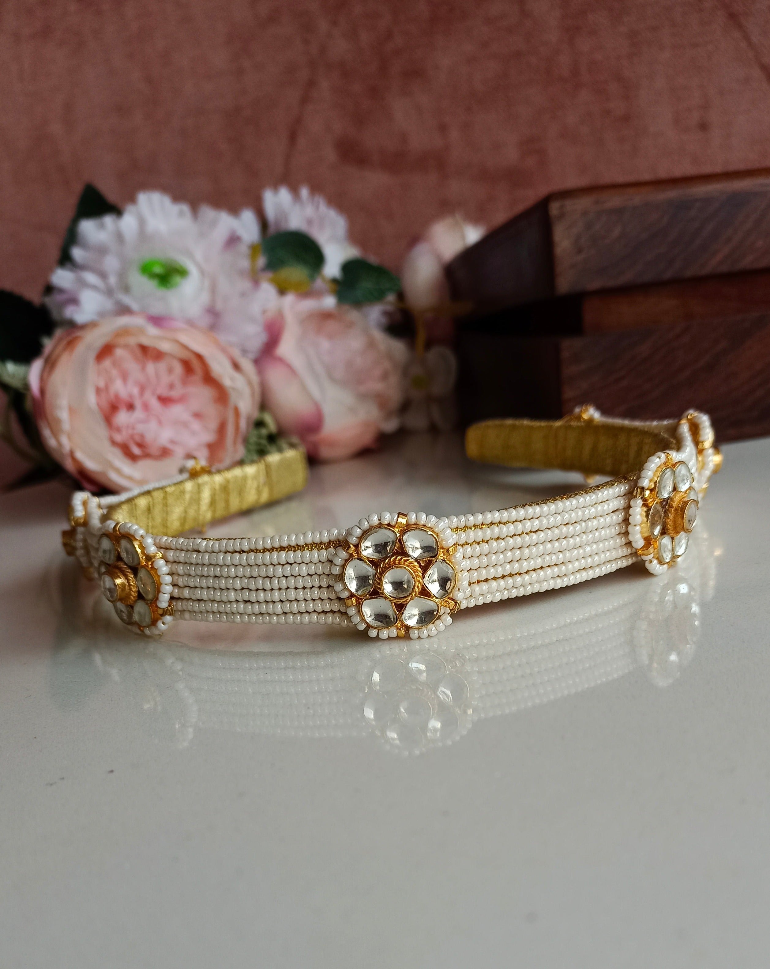 Gold Plated Kundan Hairband