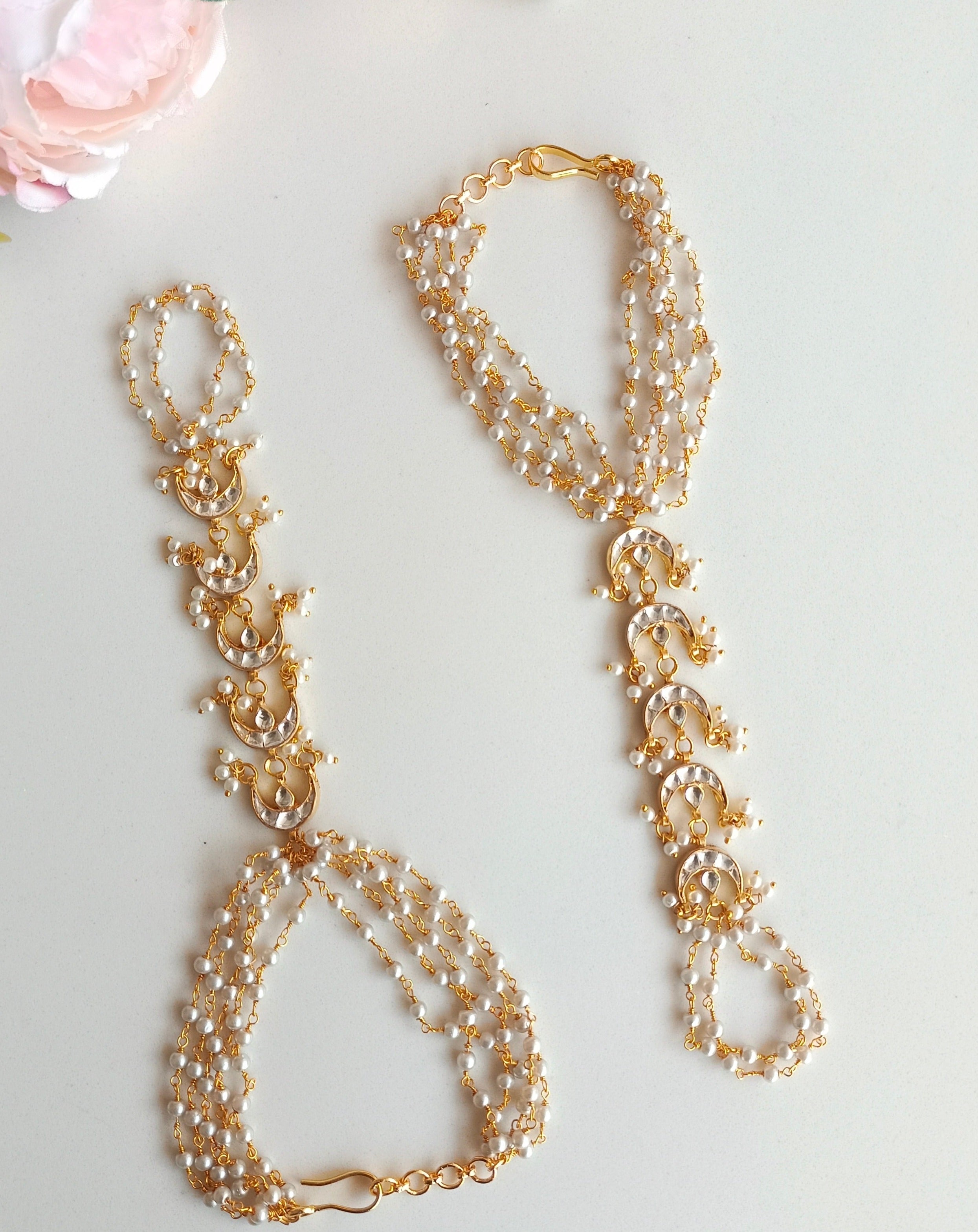 Gold plated Kundan Chand Hathphool