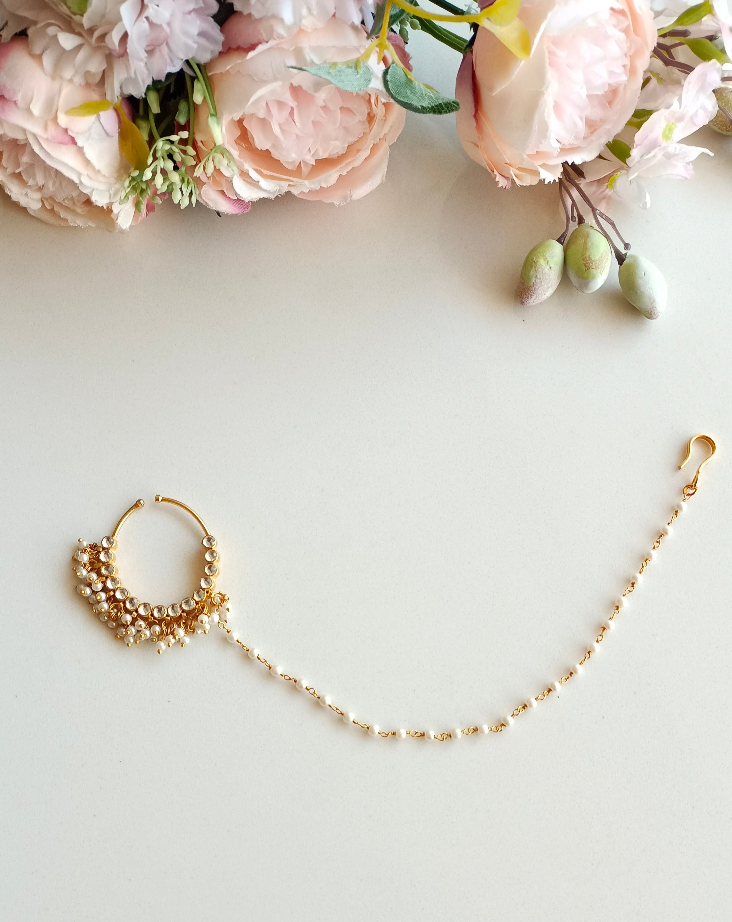 Gold plated Kundan nose ring