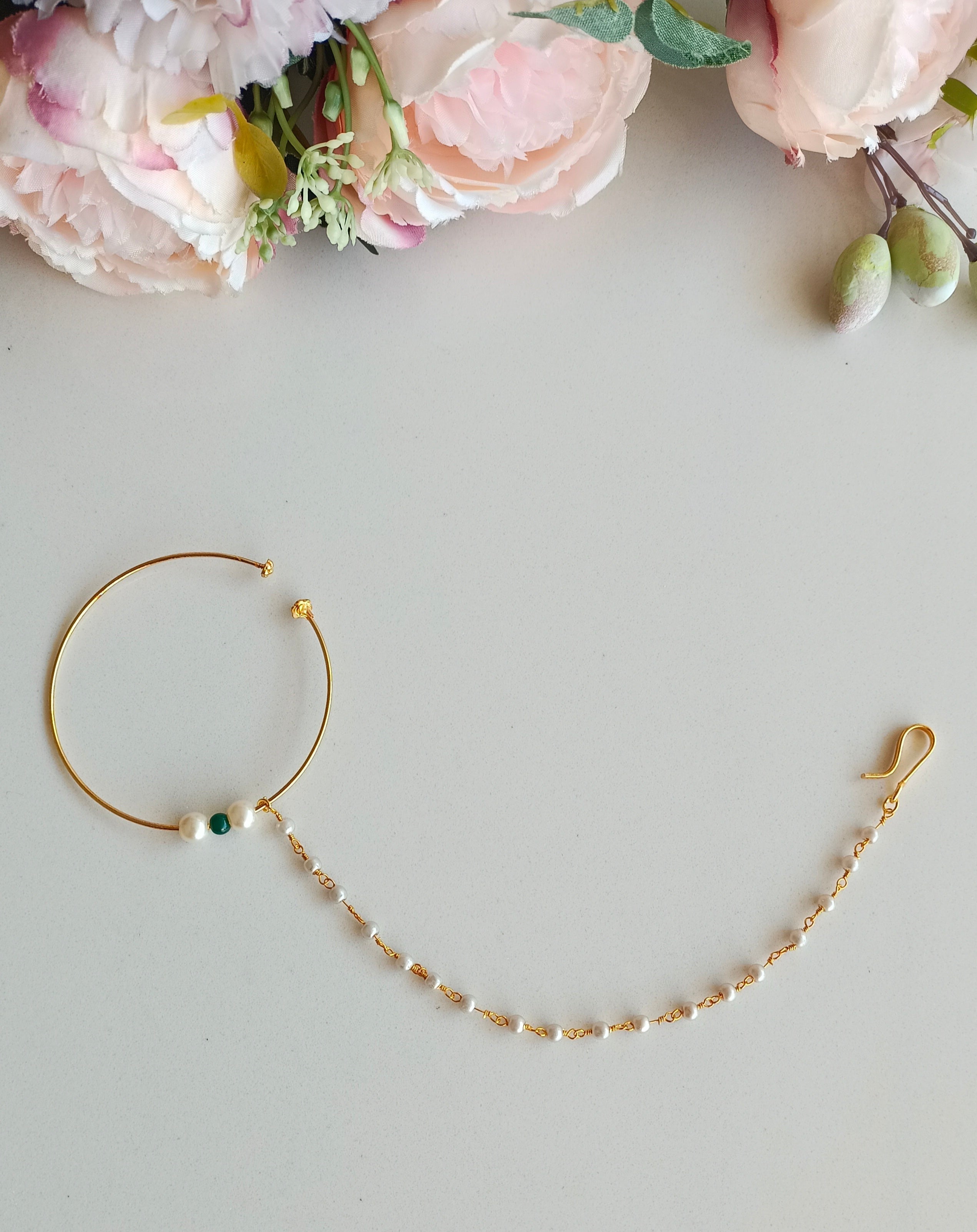 Green Bead Gold plated Nose Ring