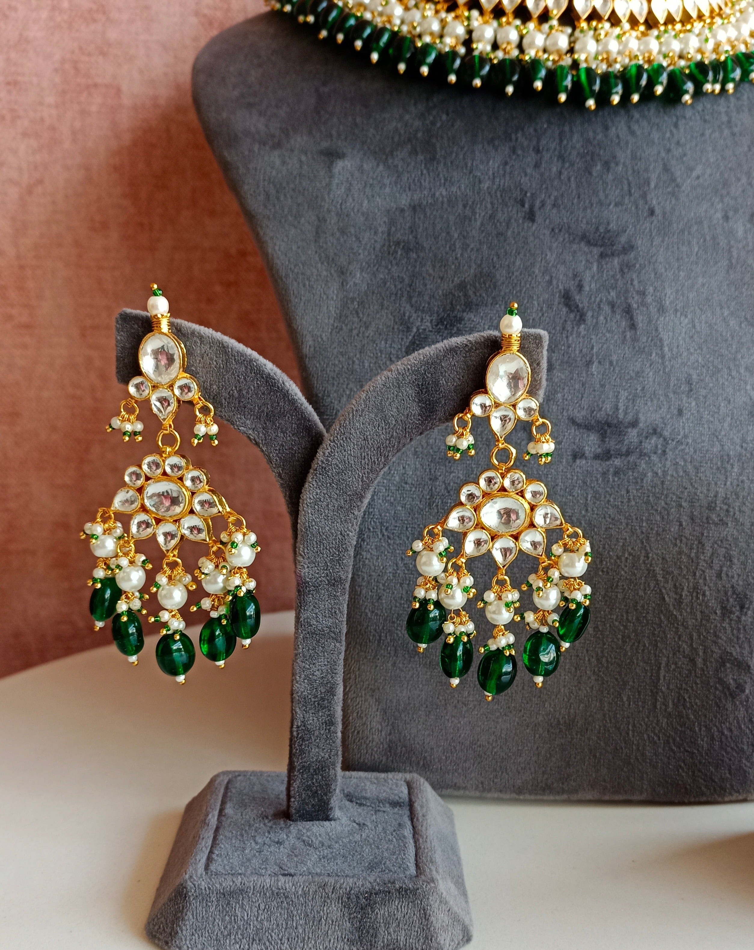 Kundan Bridal necklace set with Green Drops