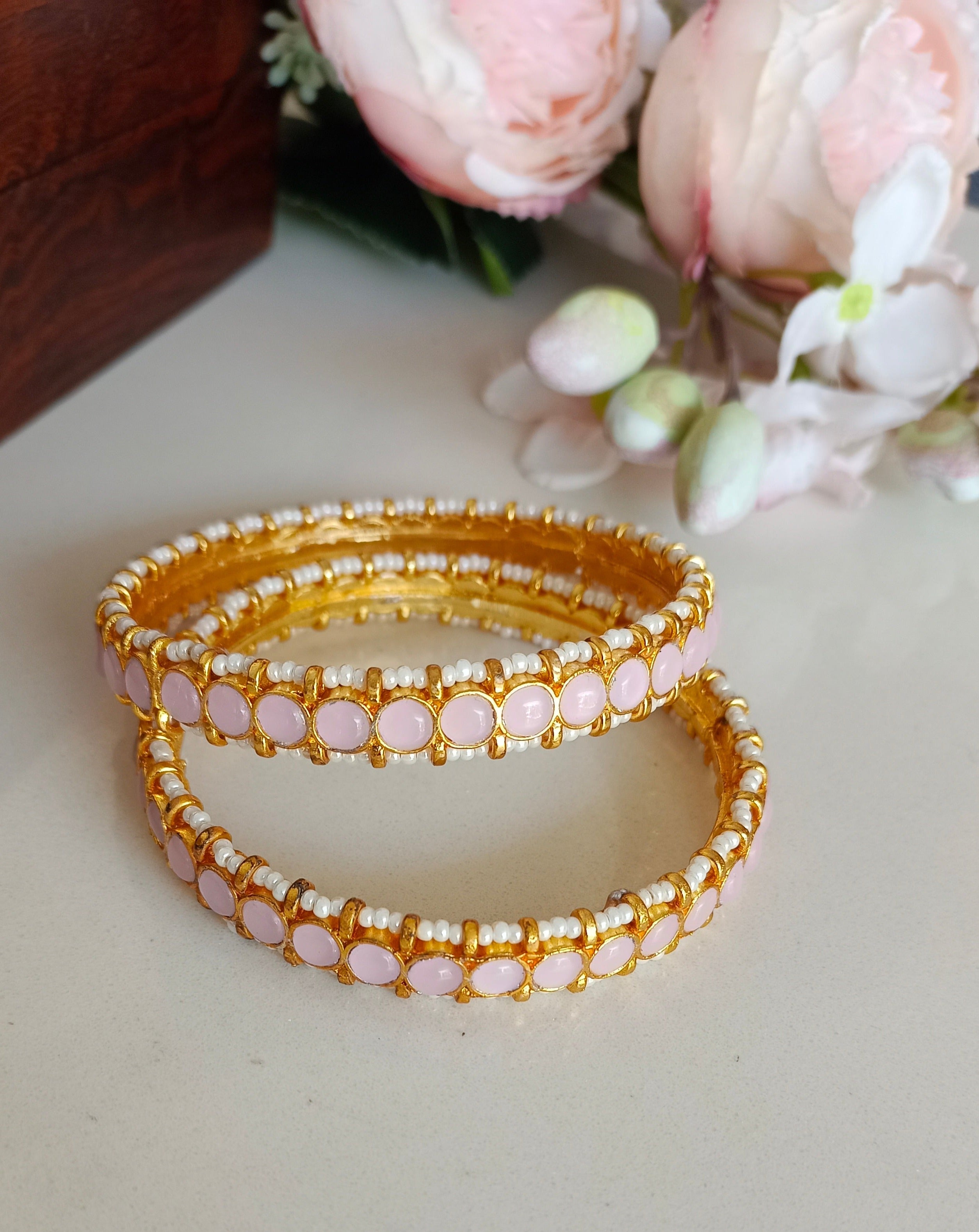 Pink Kundan Bangles