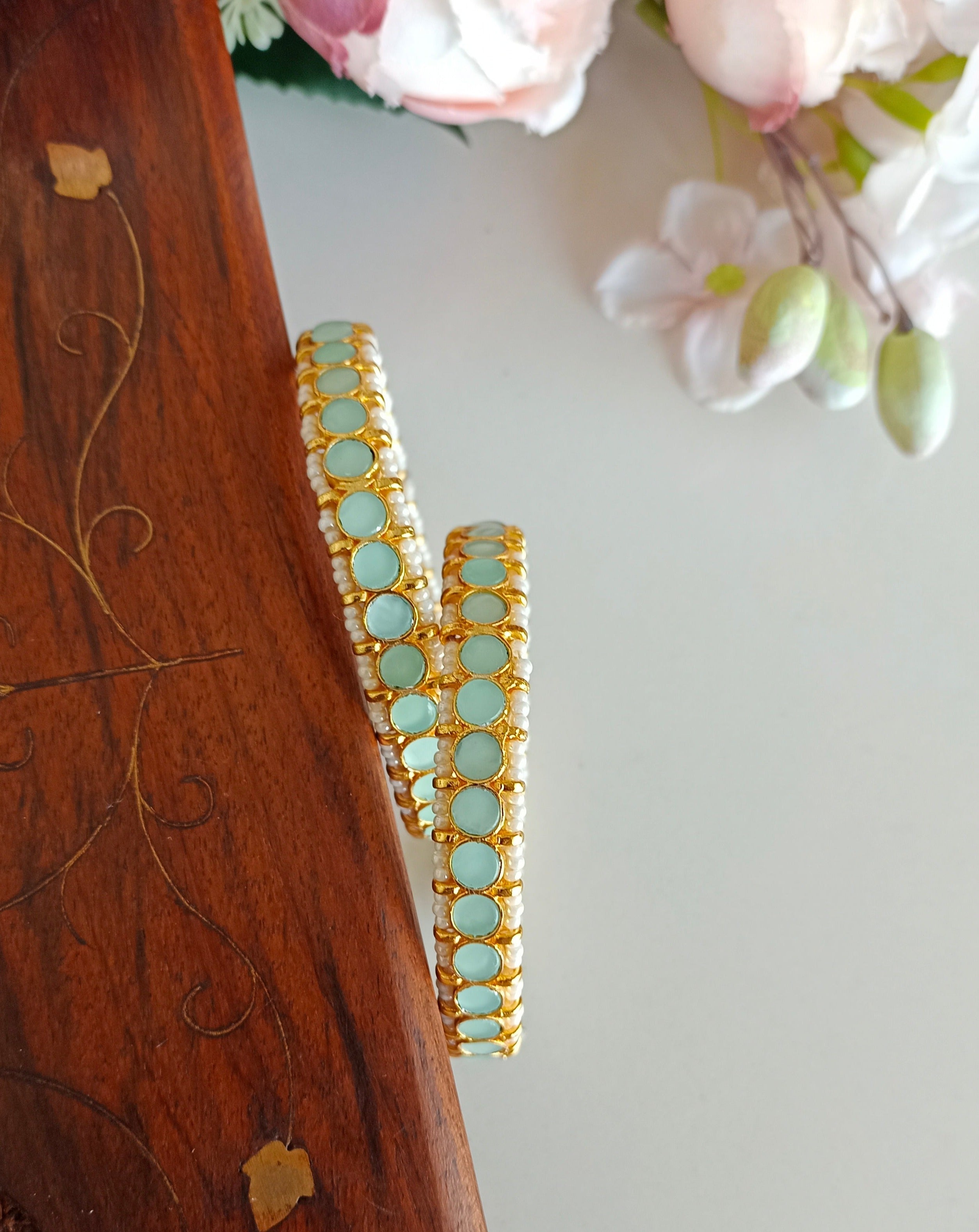Mint Kundan Bangles