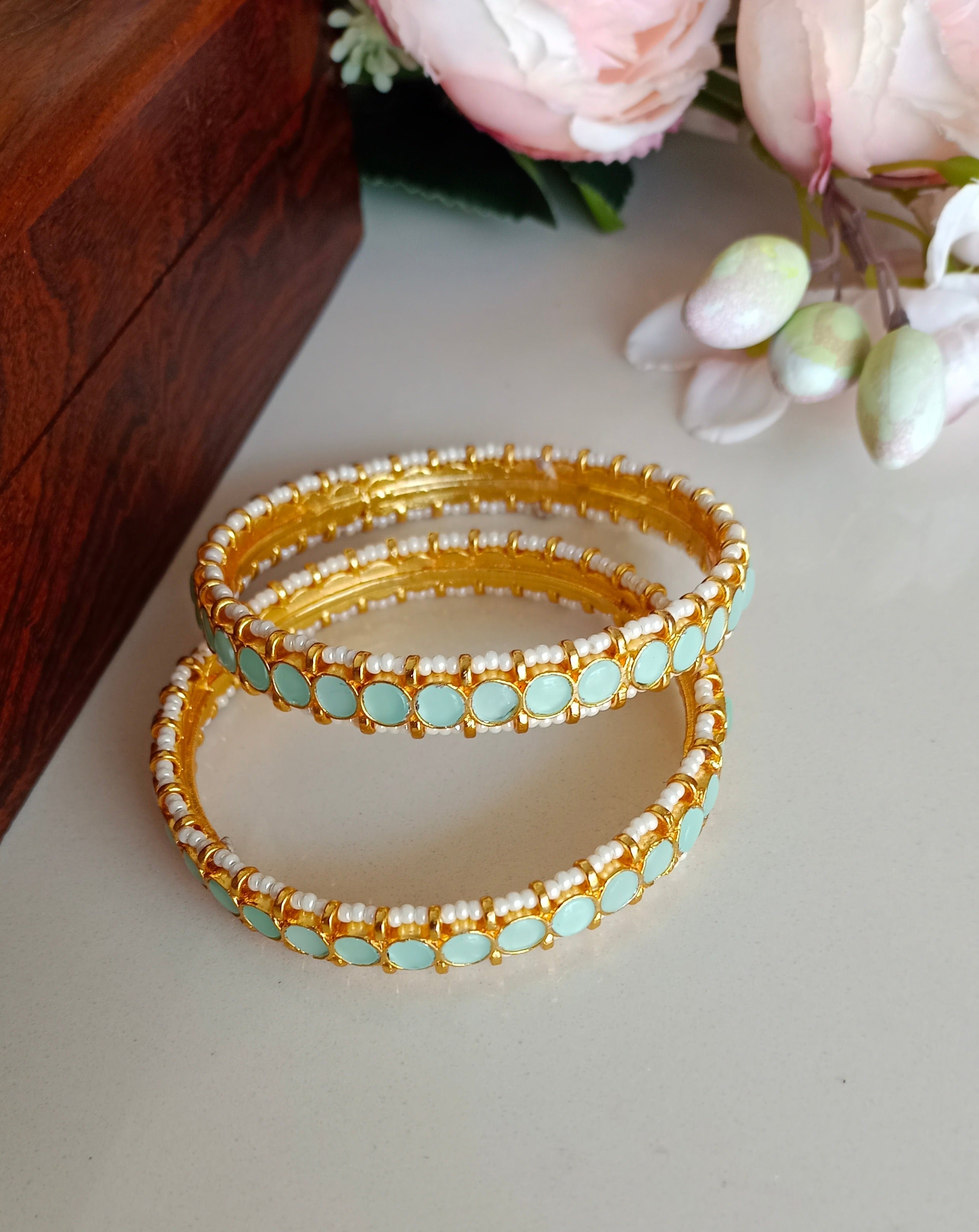 Mint Kundan Bangles