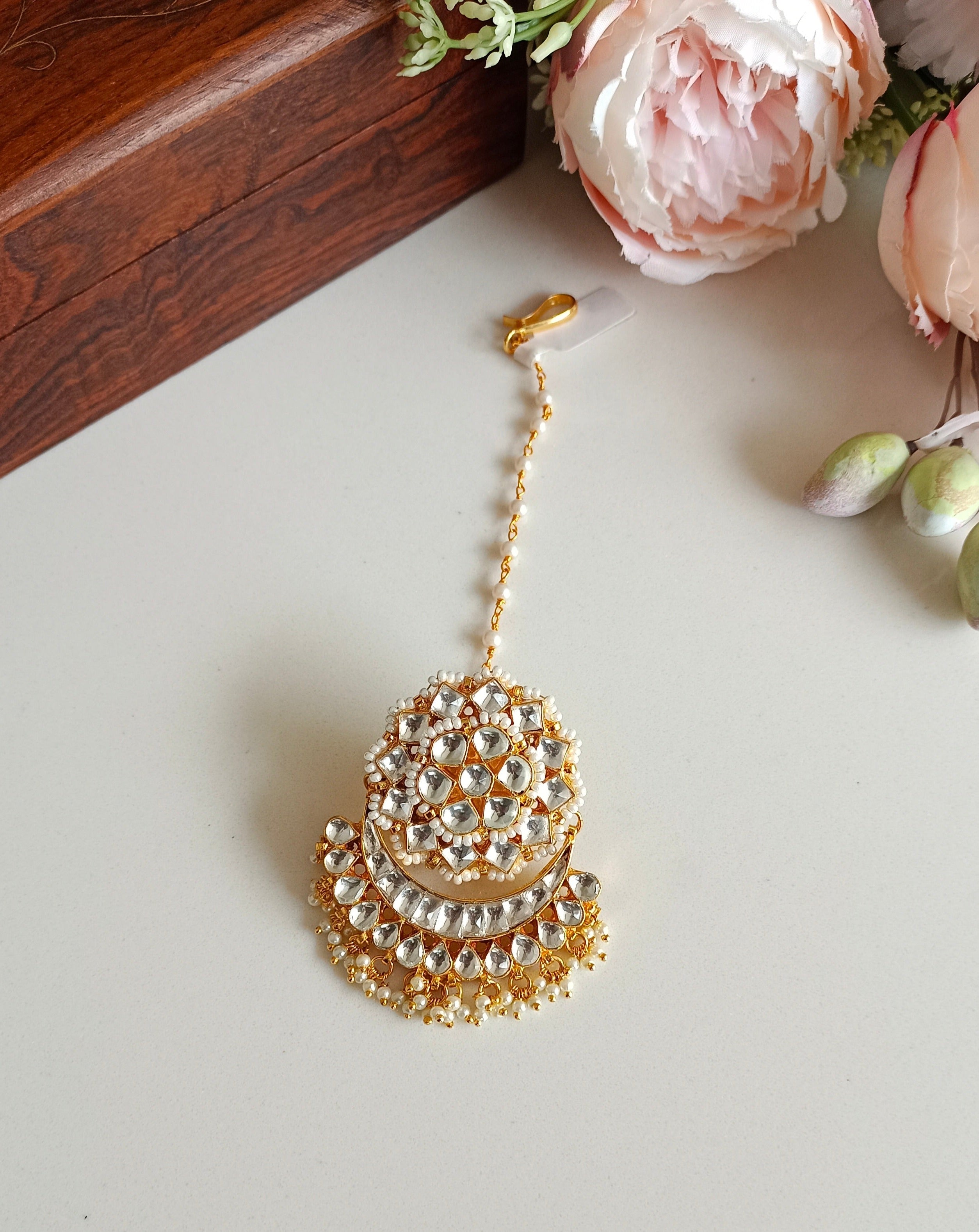 Gold Plated Kundan Borla Tikka
