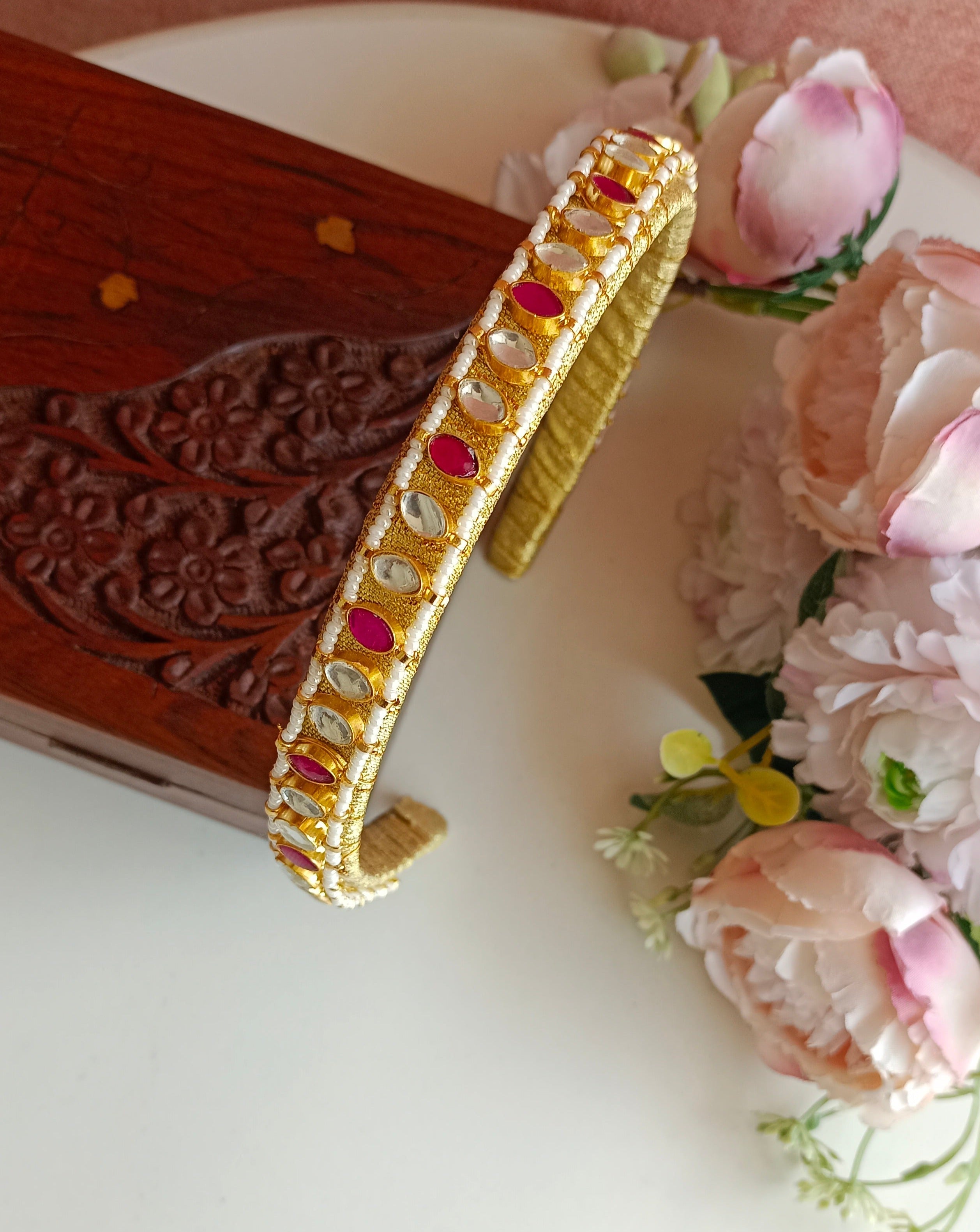 Pink Kundan Hairband