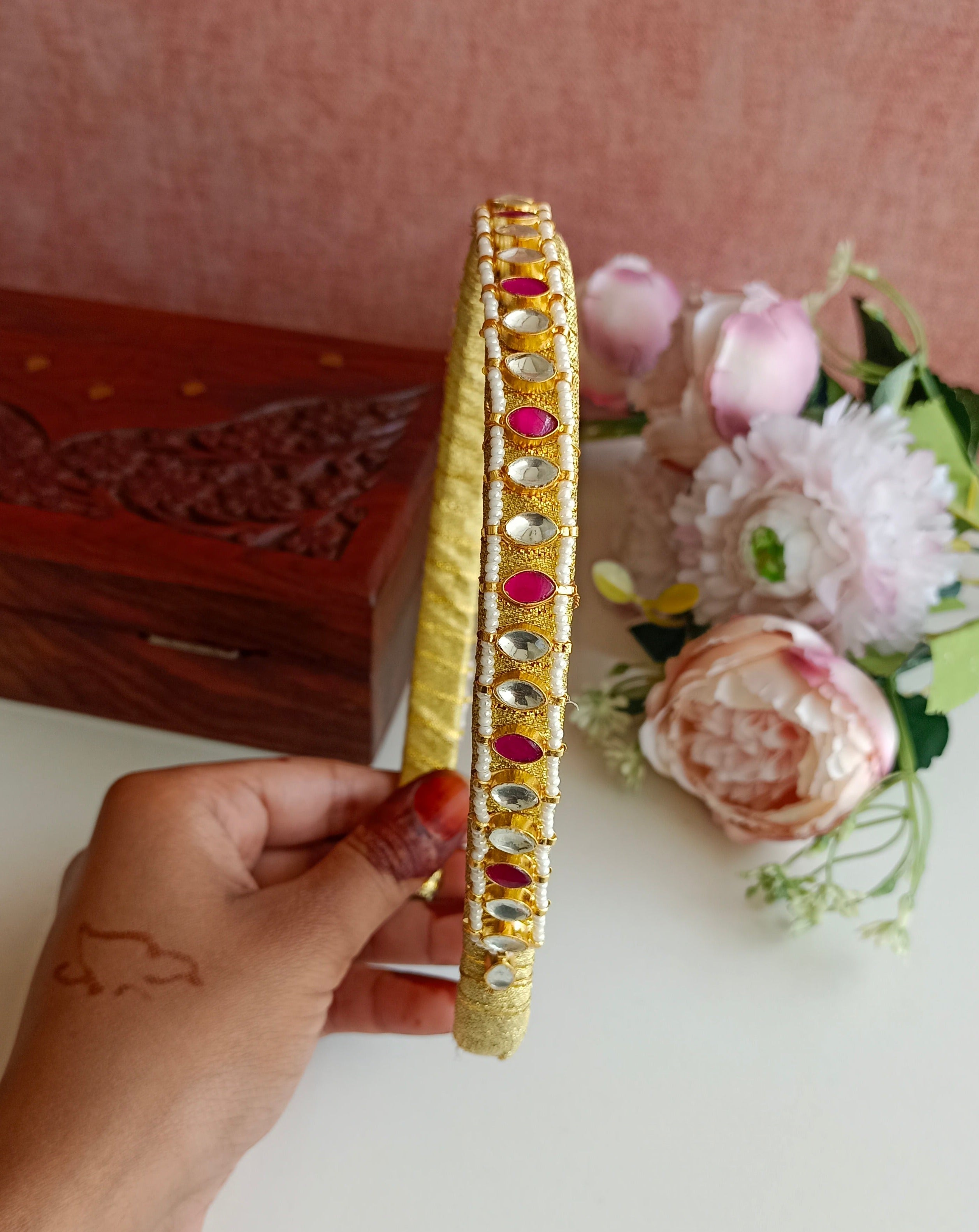 Pink Kundan Hairband
