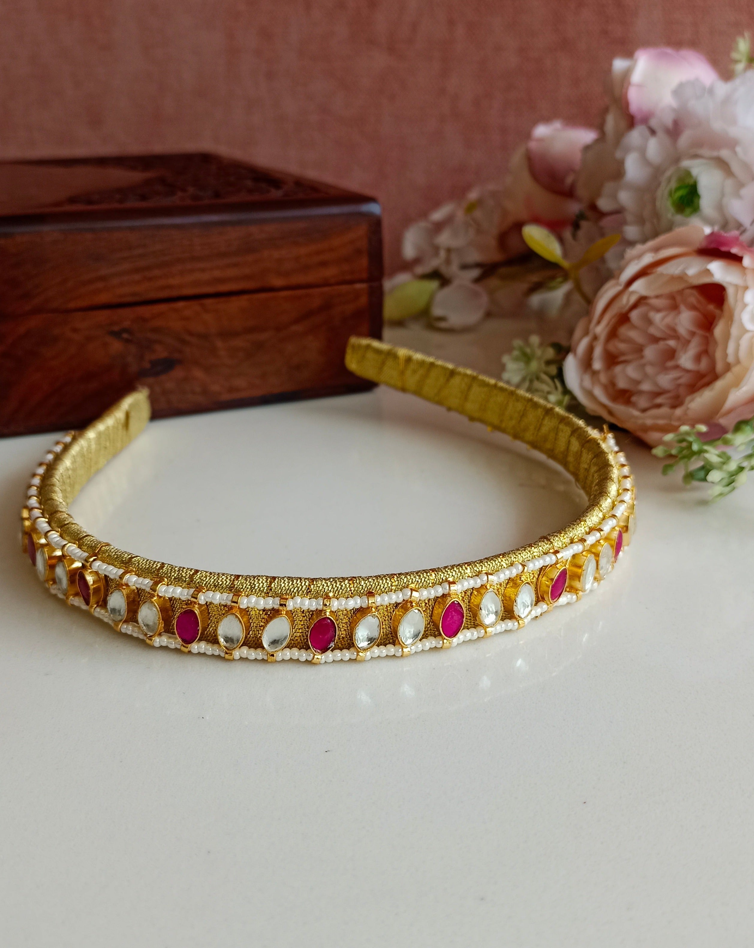Pink Kundan Hairband