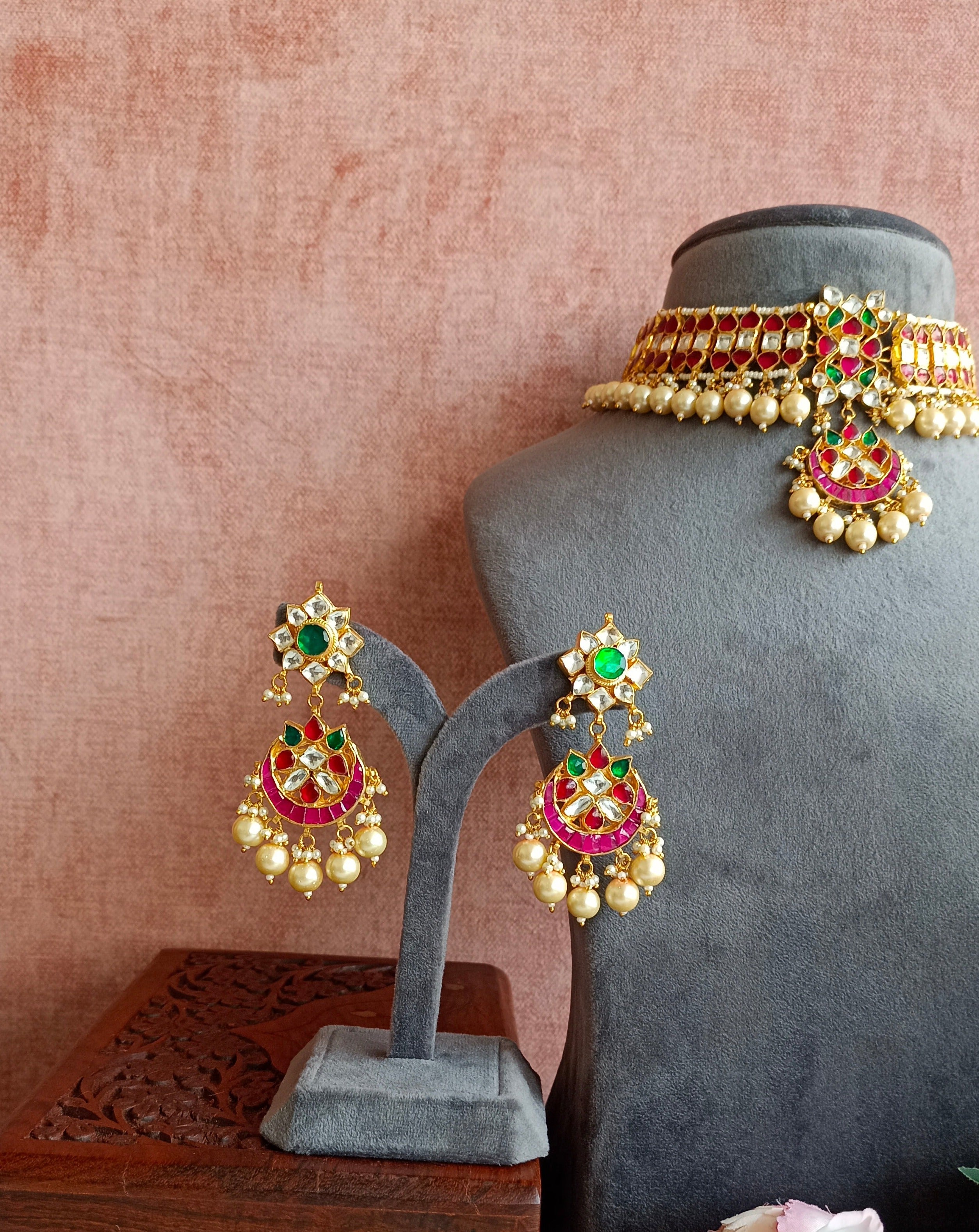 Gold Plated Pink kundan Choker set