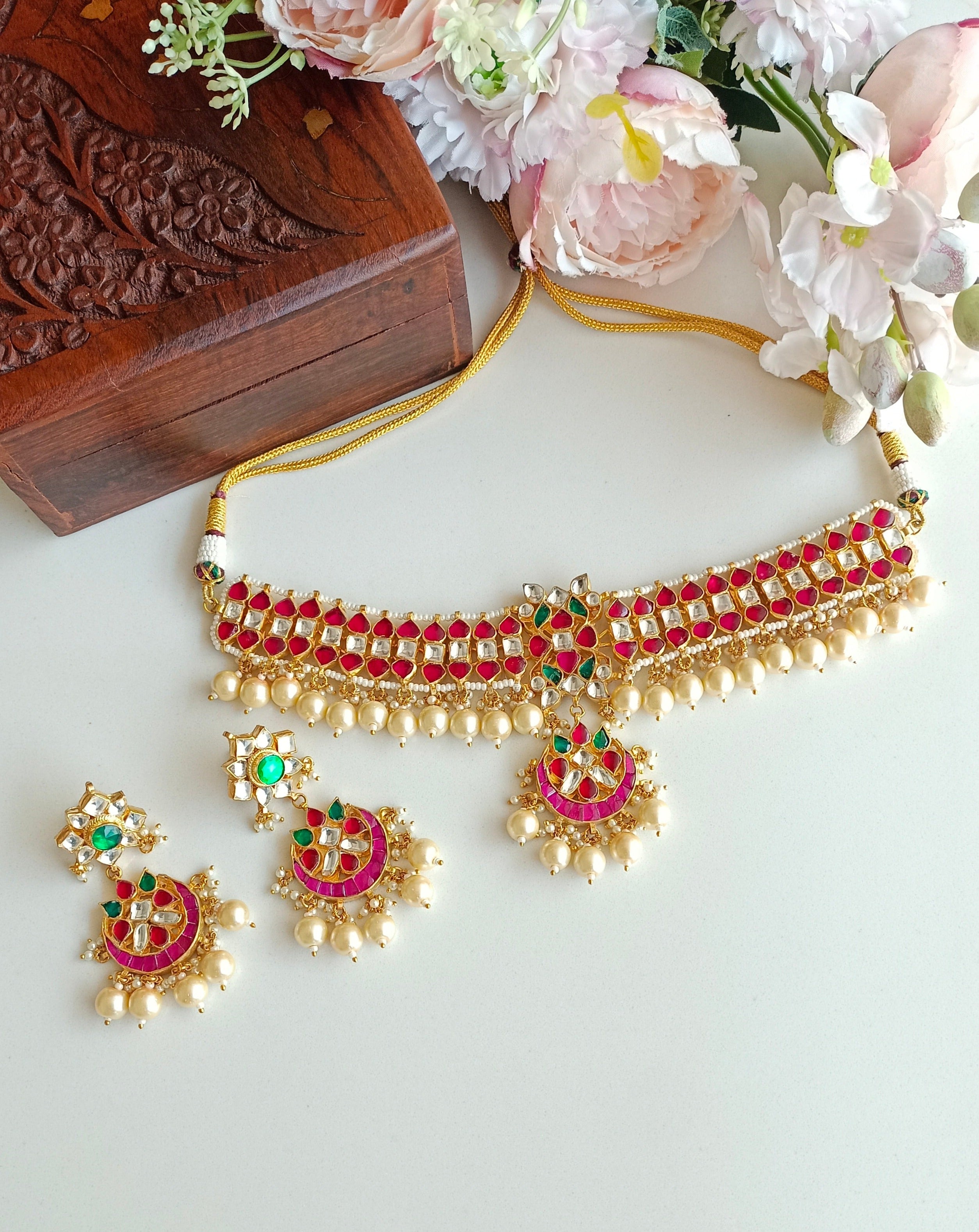 Gold Plated Pink kundan Choker set