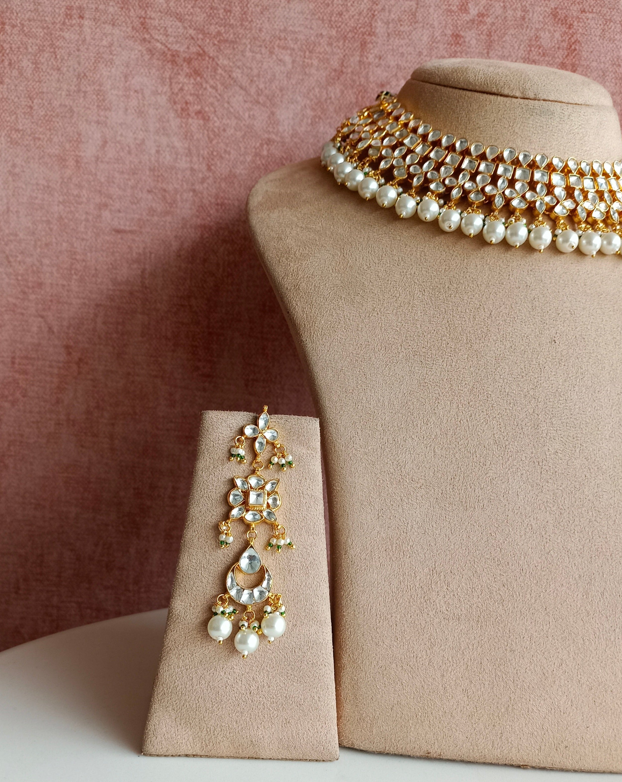 Kundan Gold plated Necklace Set with Pearl Drops