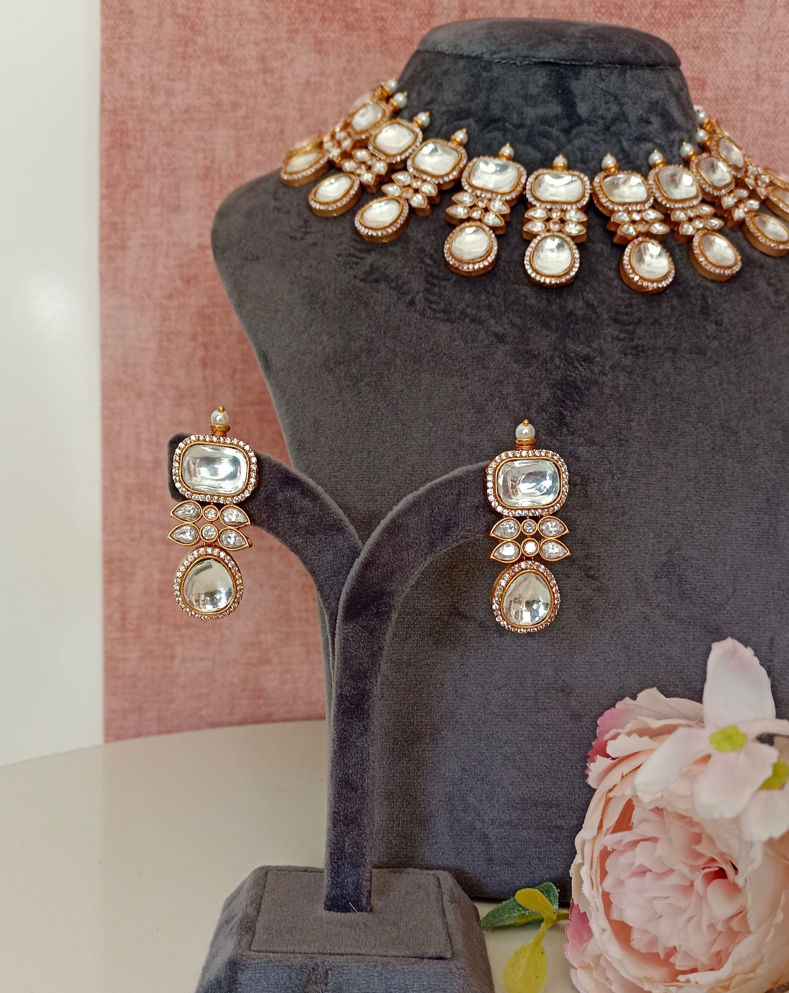 Gold plated Moissanite necklace set