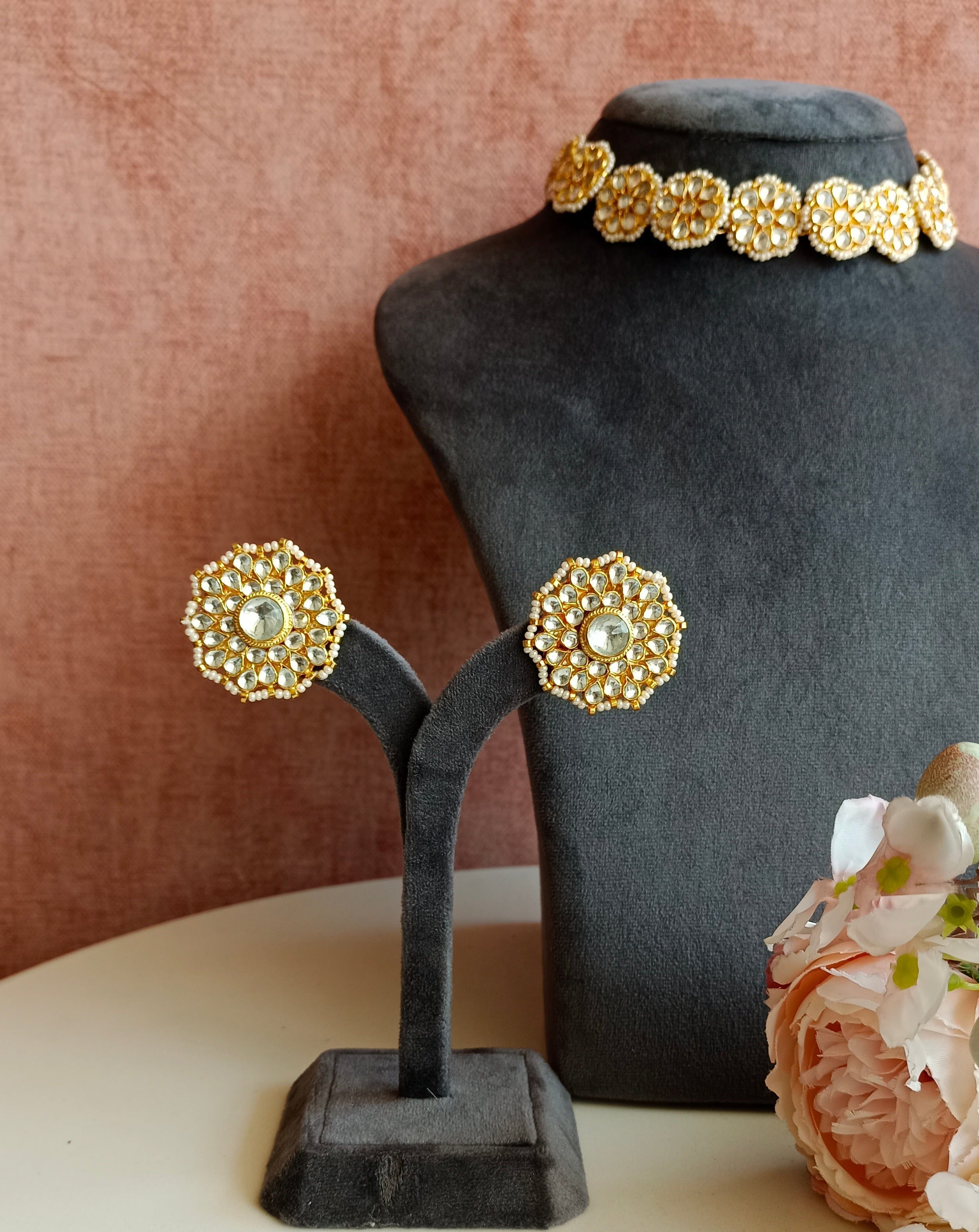 Gold Plated Kundan Floral Choker set