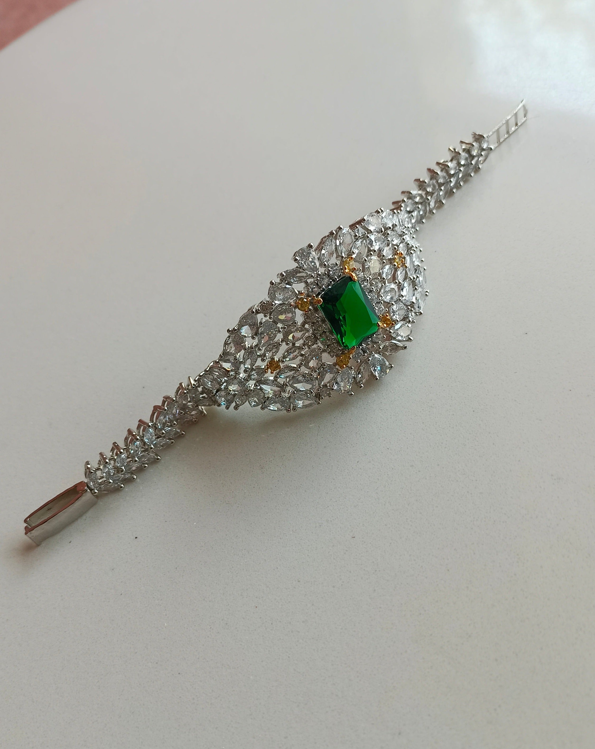 Silver Plated Emerald Diamond Bracelet