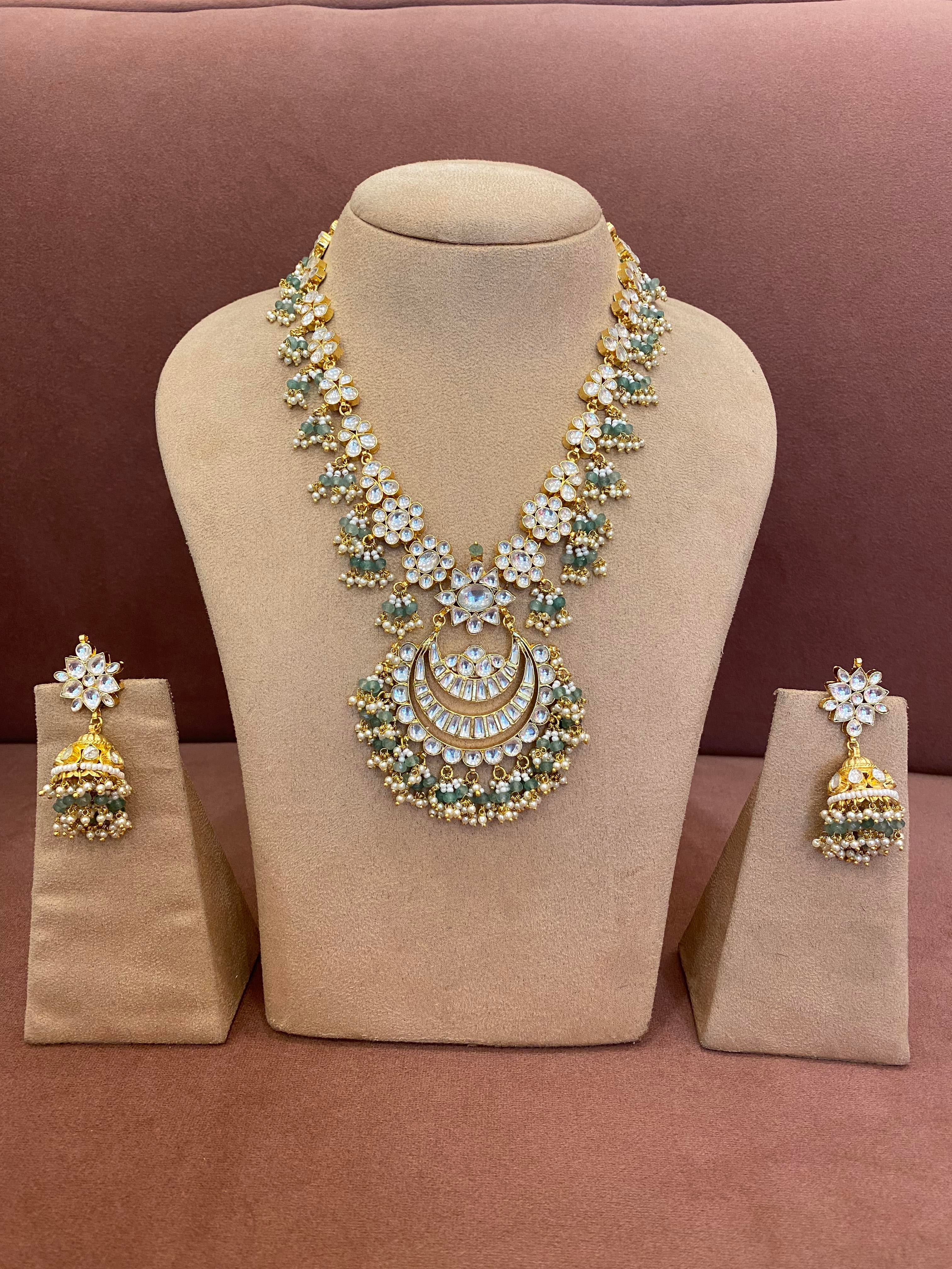 Gold Plated Kundan long set with Jhumka
