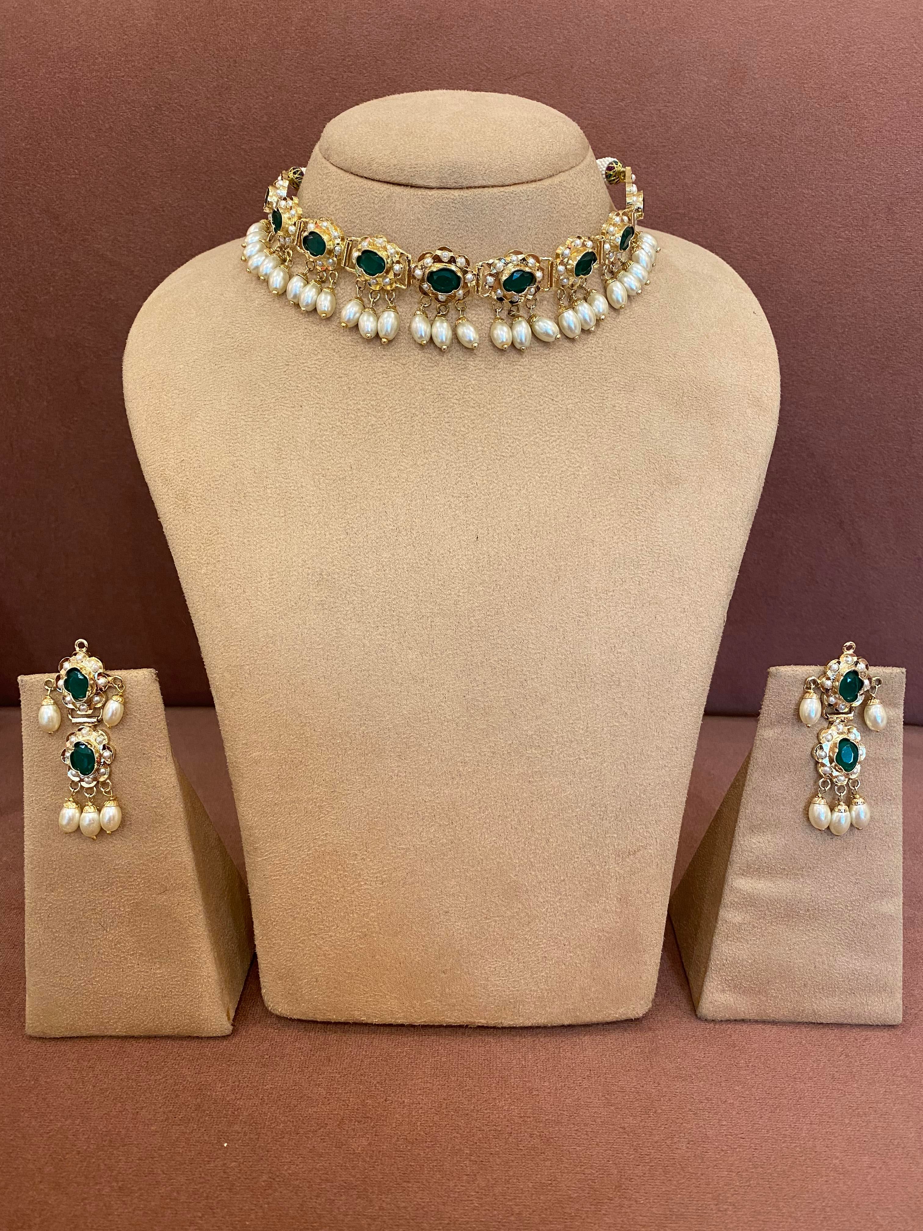 Amritsari Jadau Gold Plated Green Choker Set