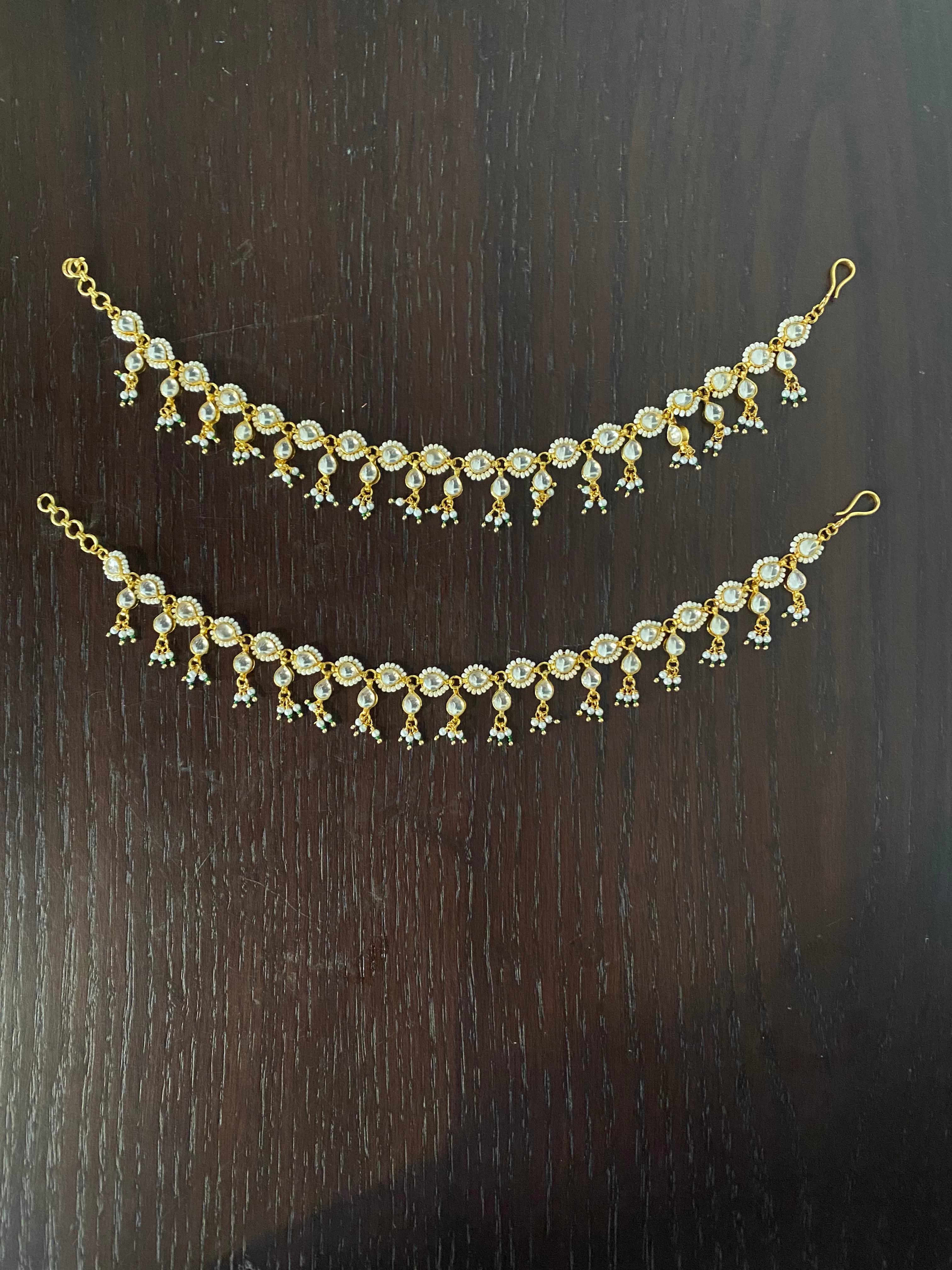 Gold plated Kundan Payal in green drops