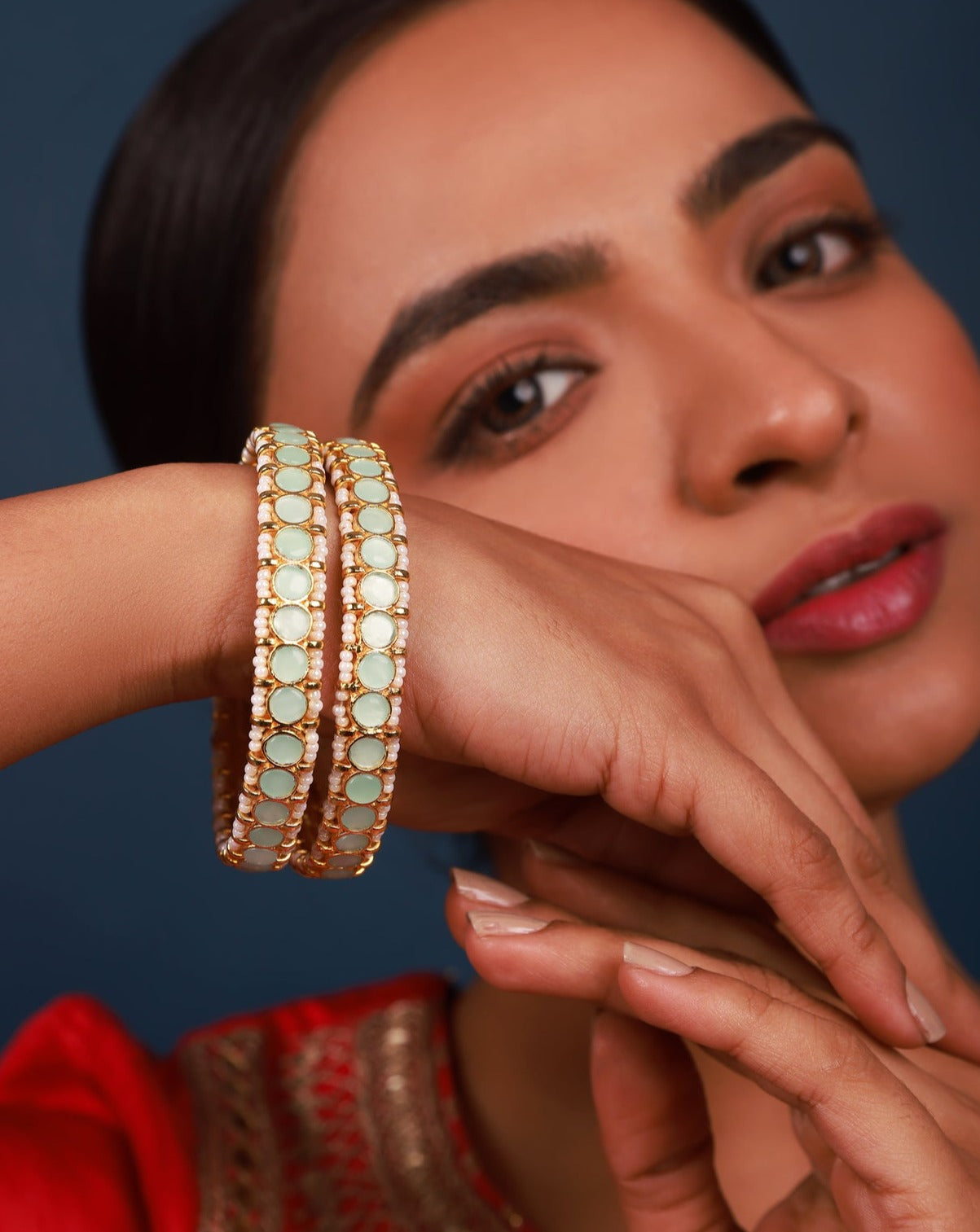 Mint Kundan Bangles
