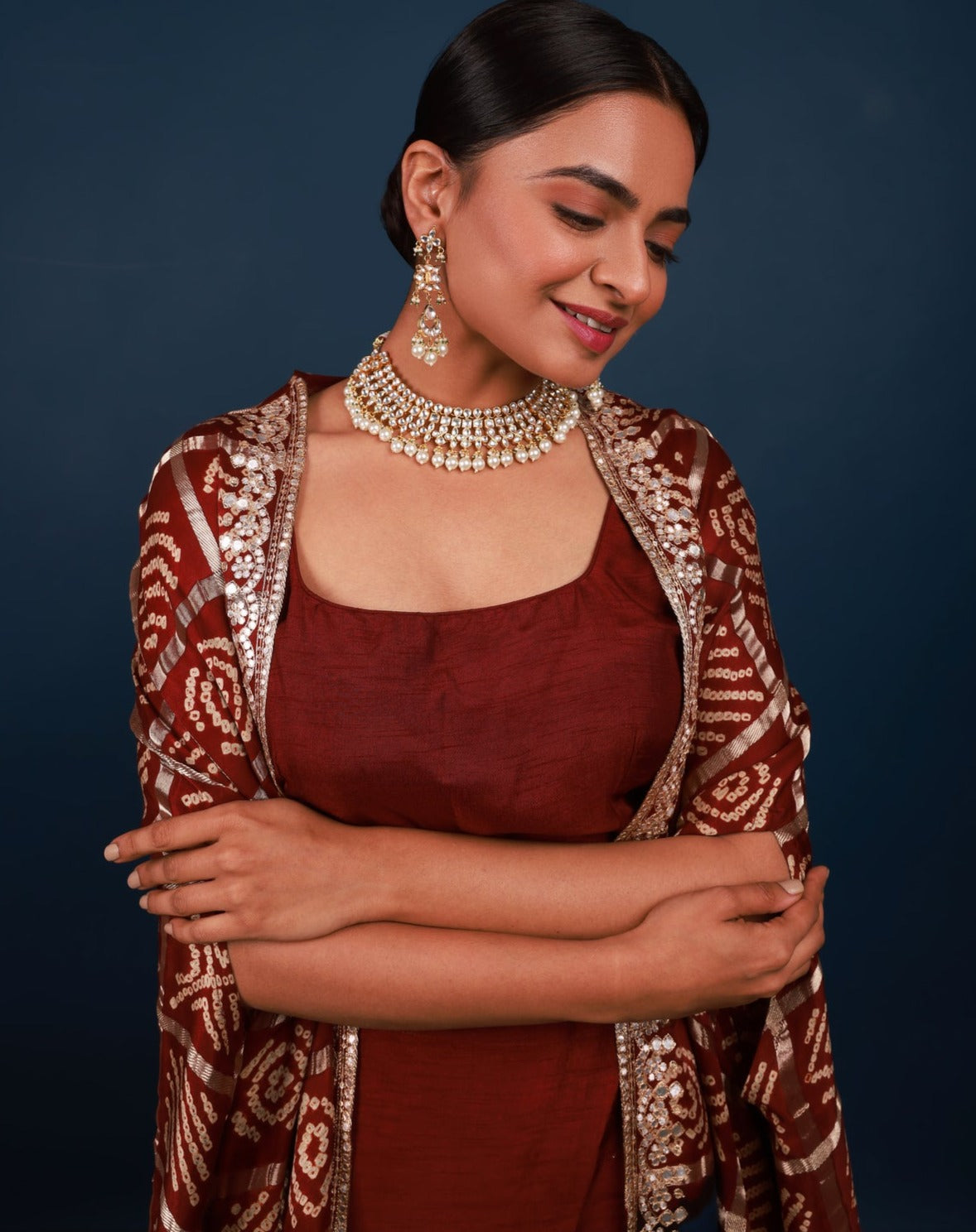 Kundan Gold plated Necklace Set with Pearl Drops