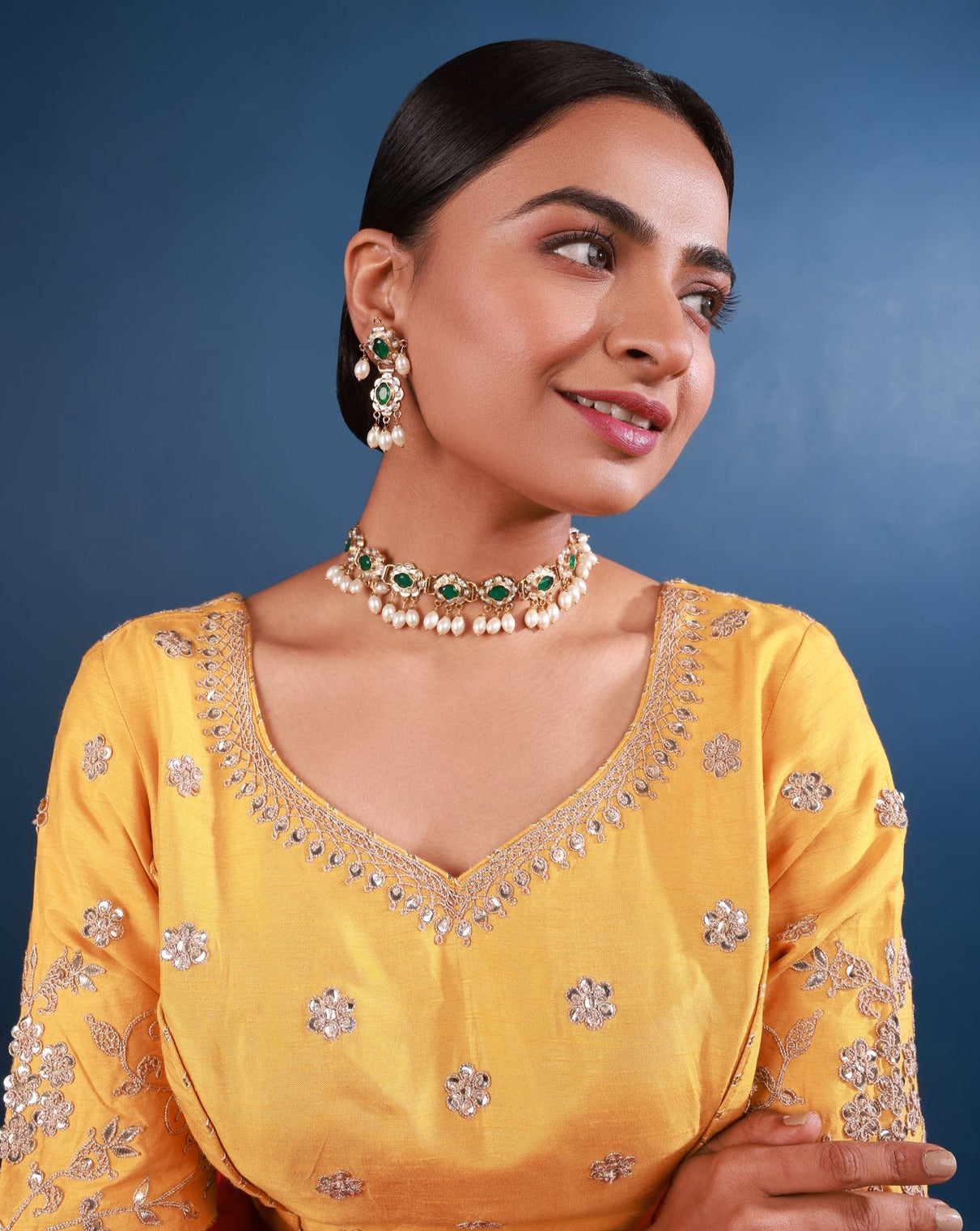 Amritsari Jadau Gold Plated Green Choker Set