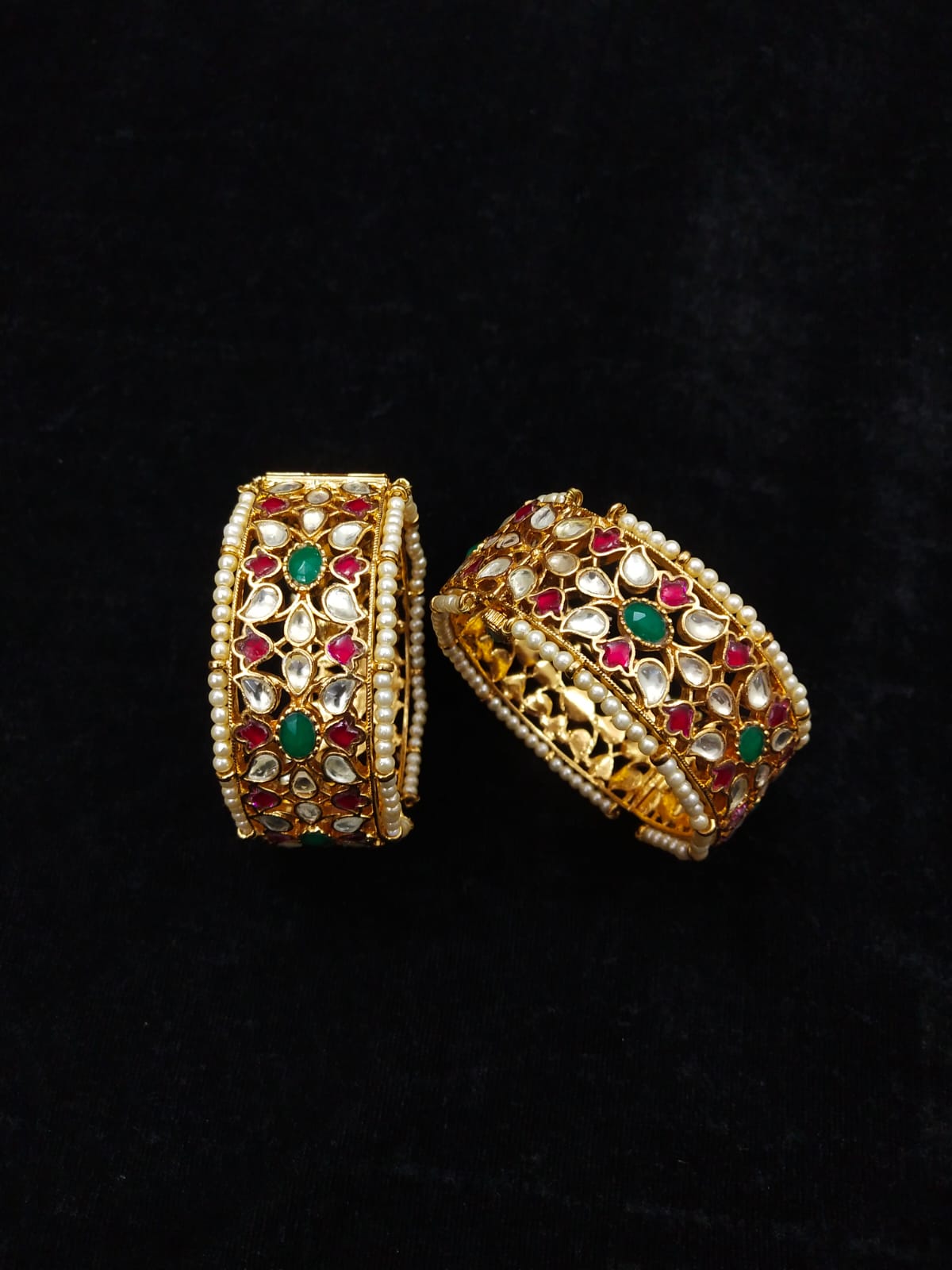 Gold plated Kundan Multi Broad Bangle