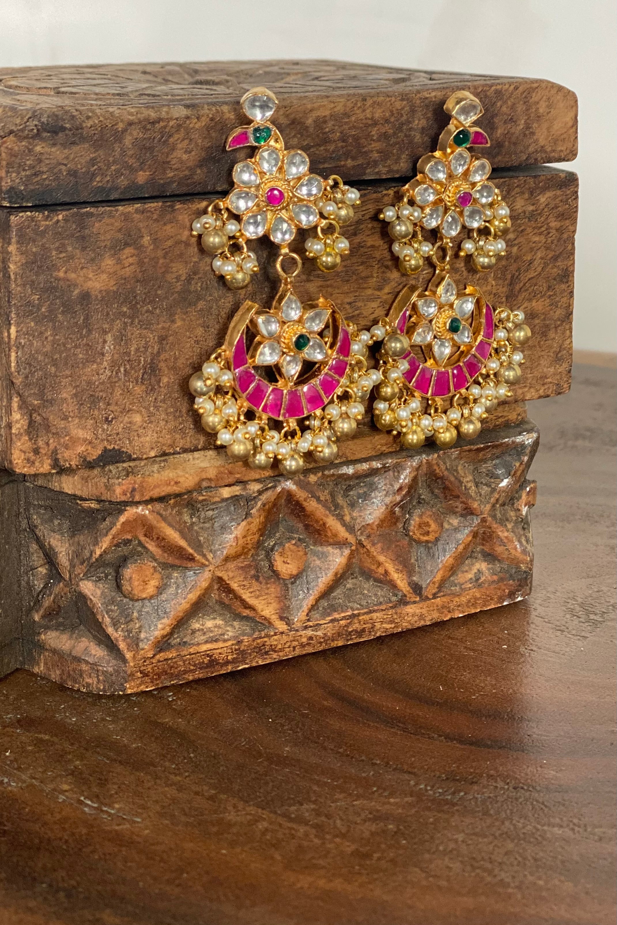 Gold plated Kundan Earring with Pearl Drops