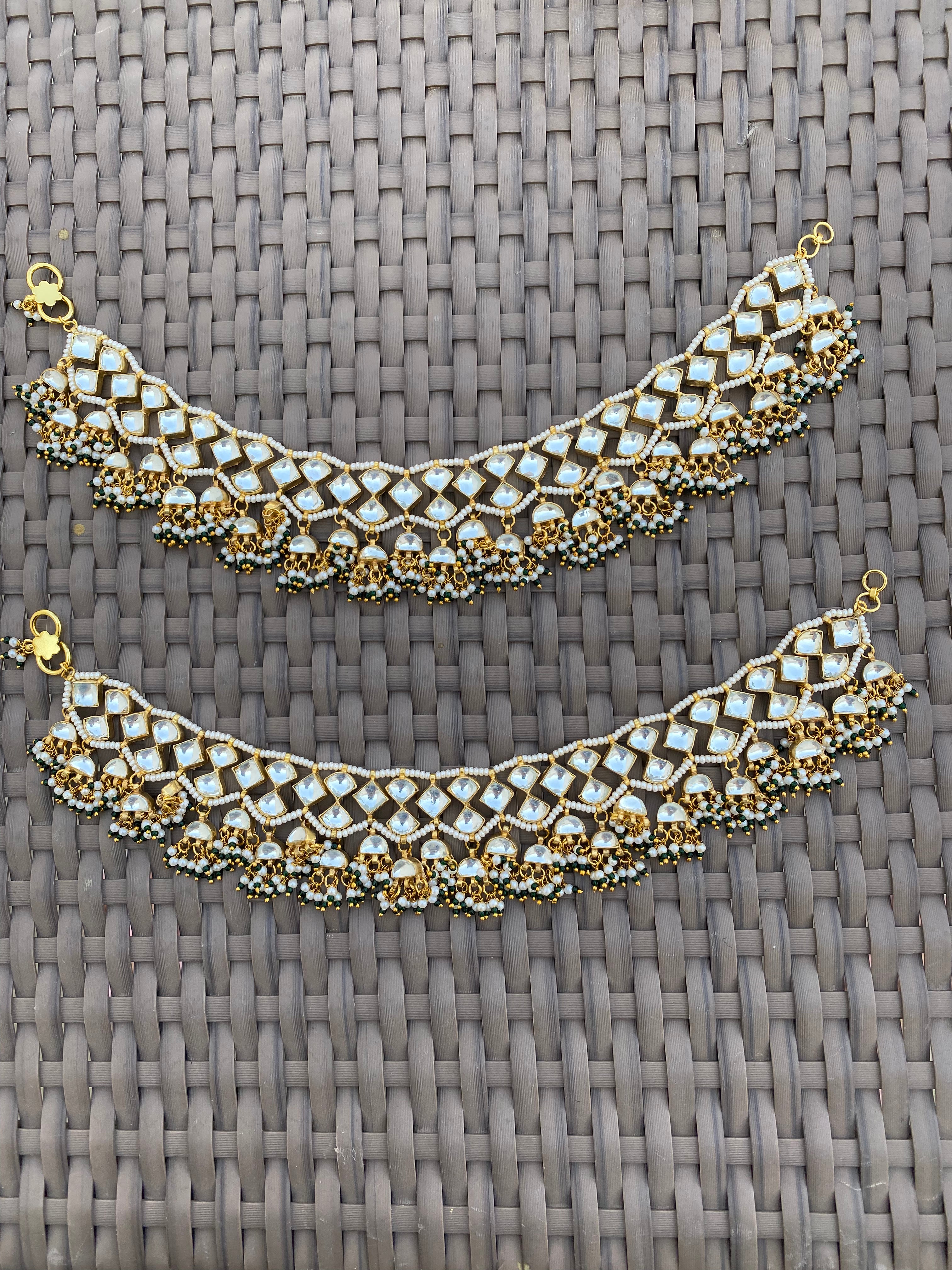 Gold plated Kundan Payal in Green