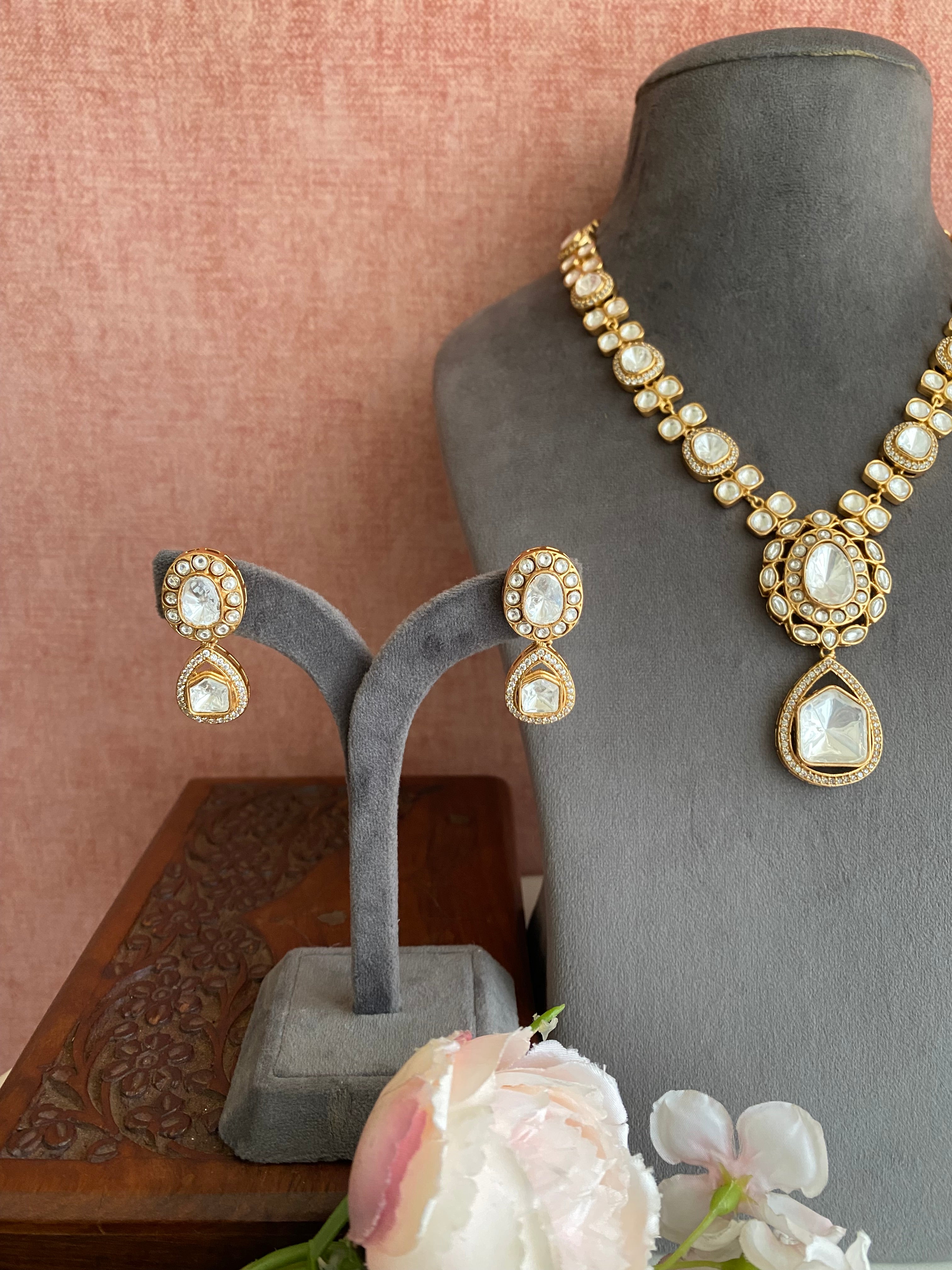 Gold plated Moissanite Long Necklace Set