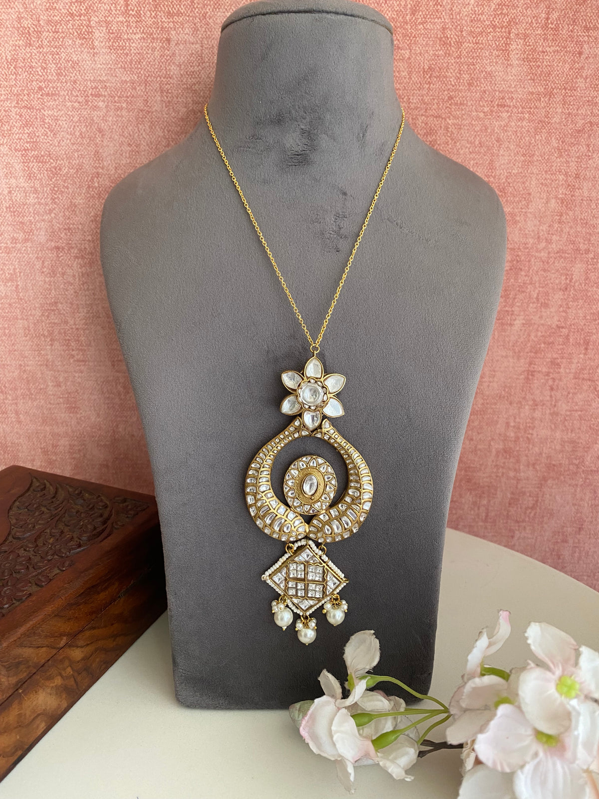 Gold Plated Kundan Long Pendant Set