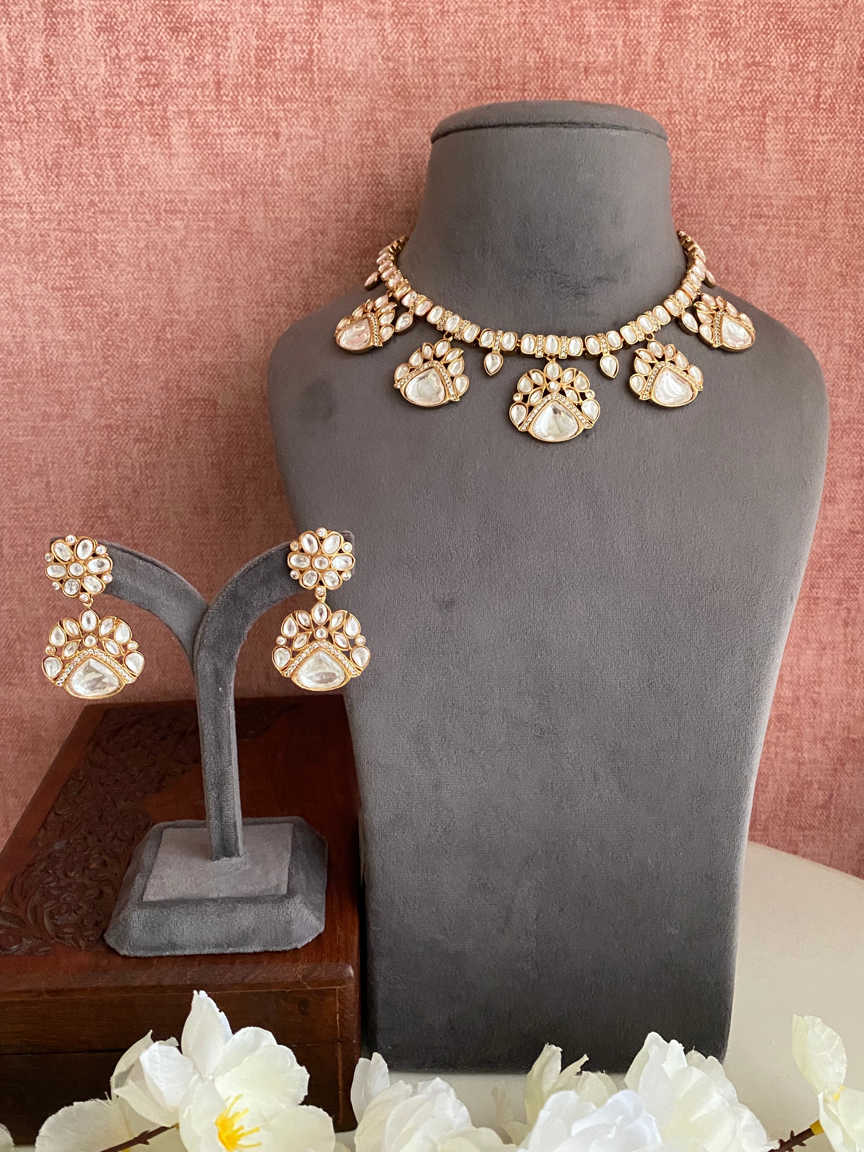 Gold plated Moissanite Necklace Set