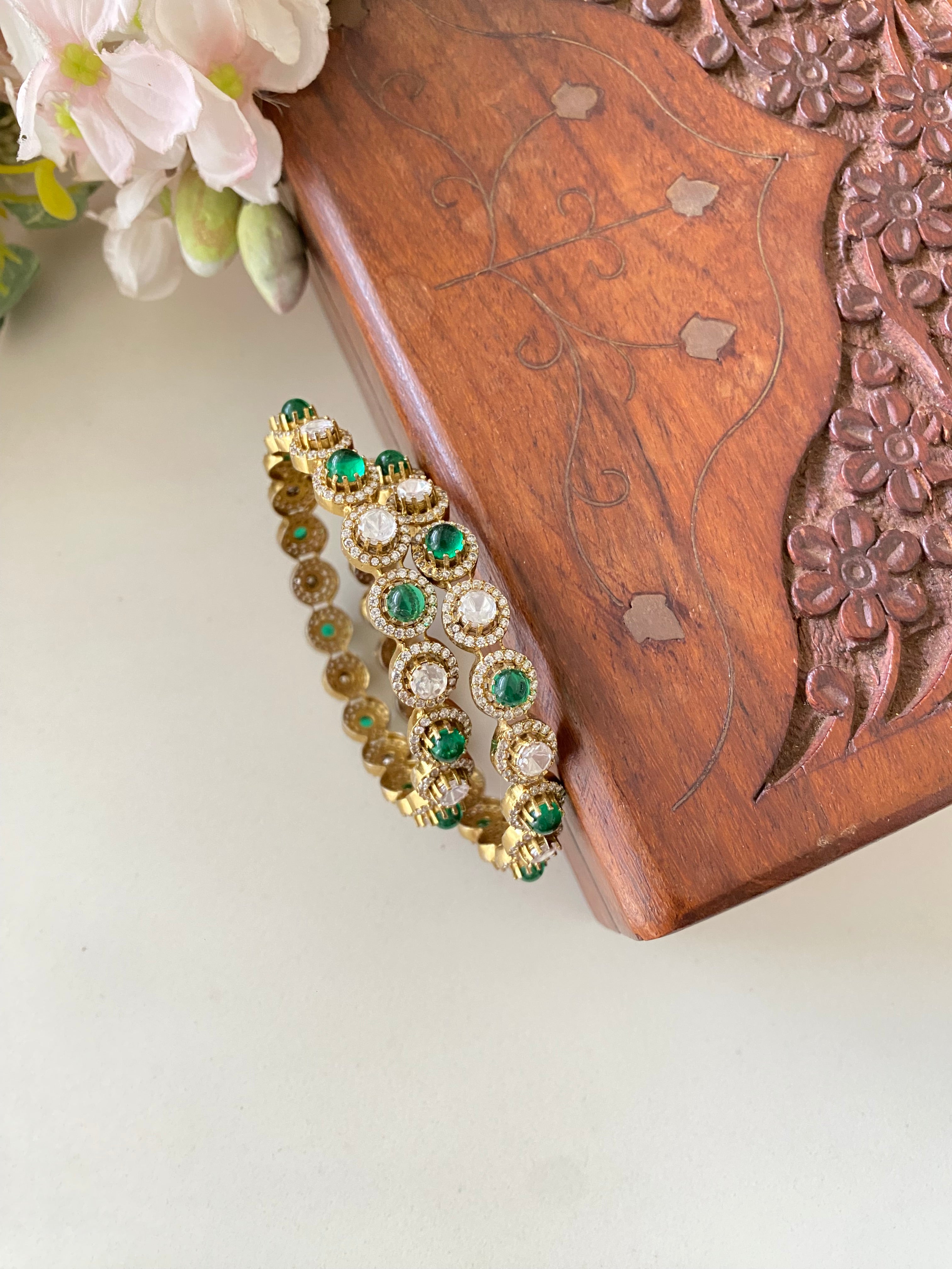 Gold plated Moissanite green Bangles