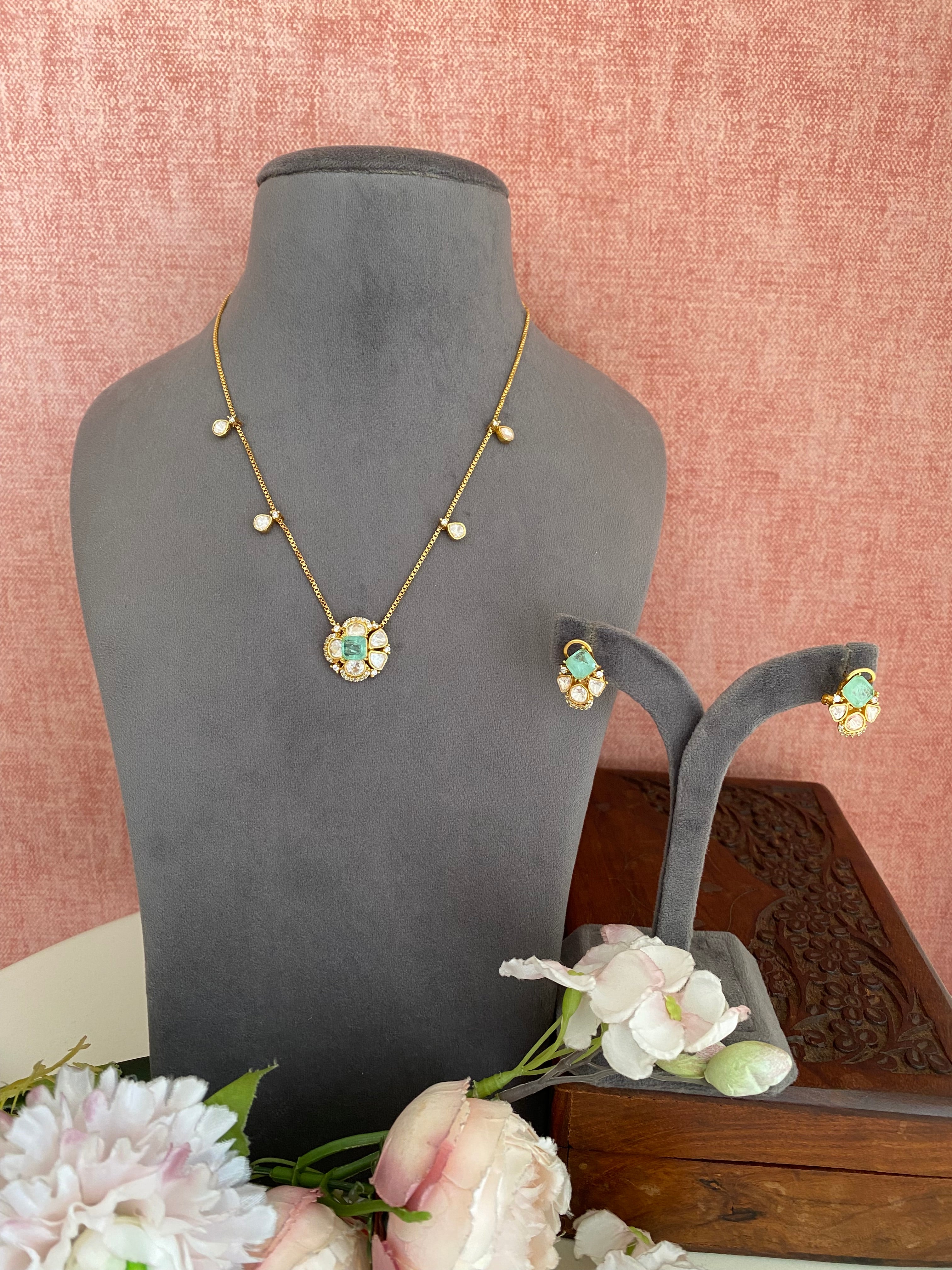 Gold plated Moissanite Pendant Set