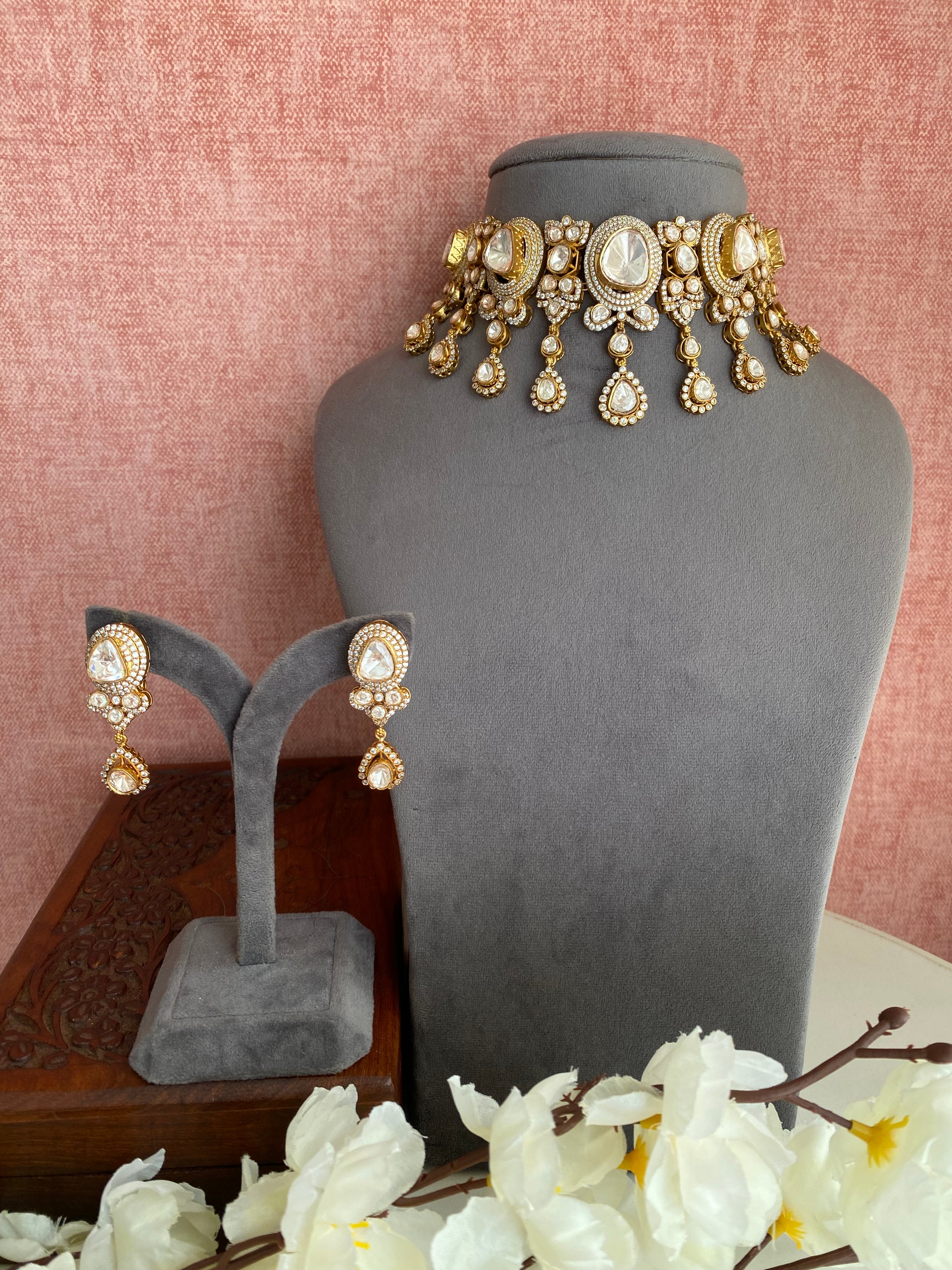 Gold plated Moissanite Necklace set
