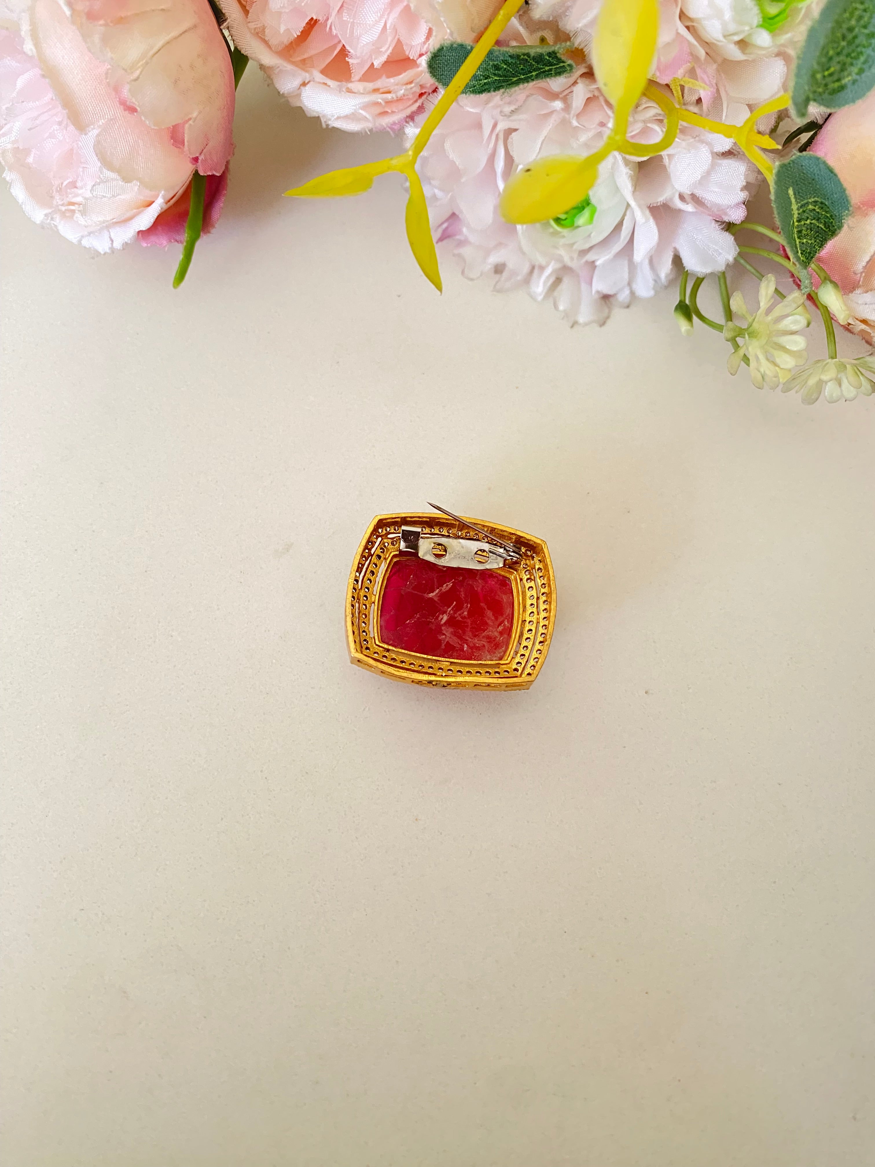 Red Carved Semi-precious Stone Brooch