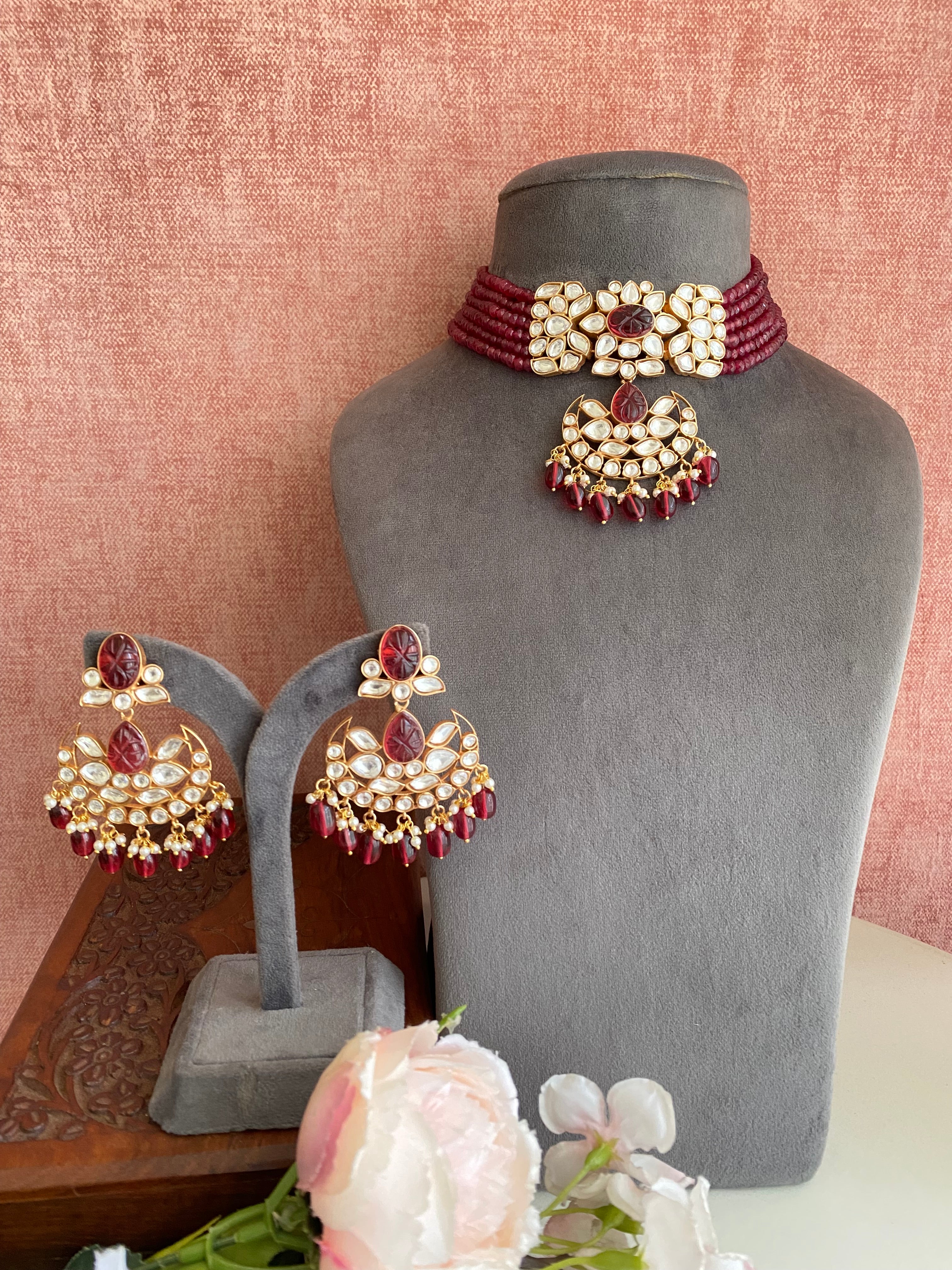 Gold plated Red Choker Set