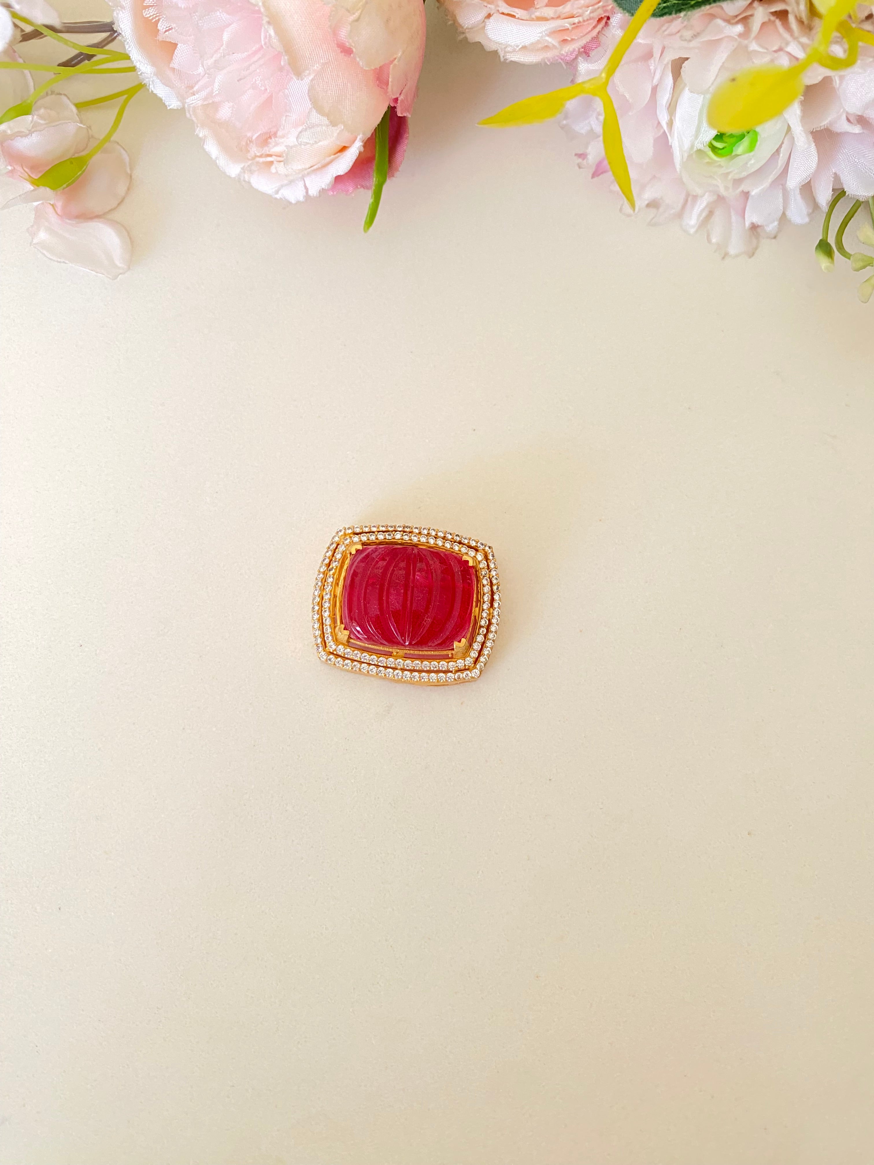 Red Carved Semi-precious Stone Brooch