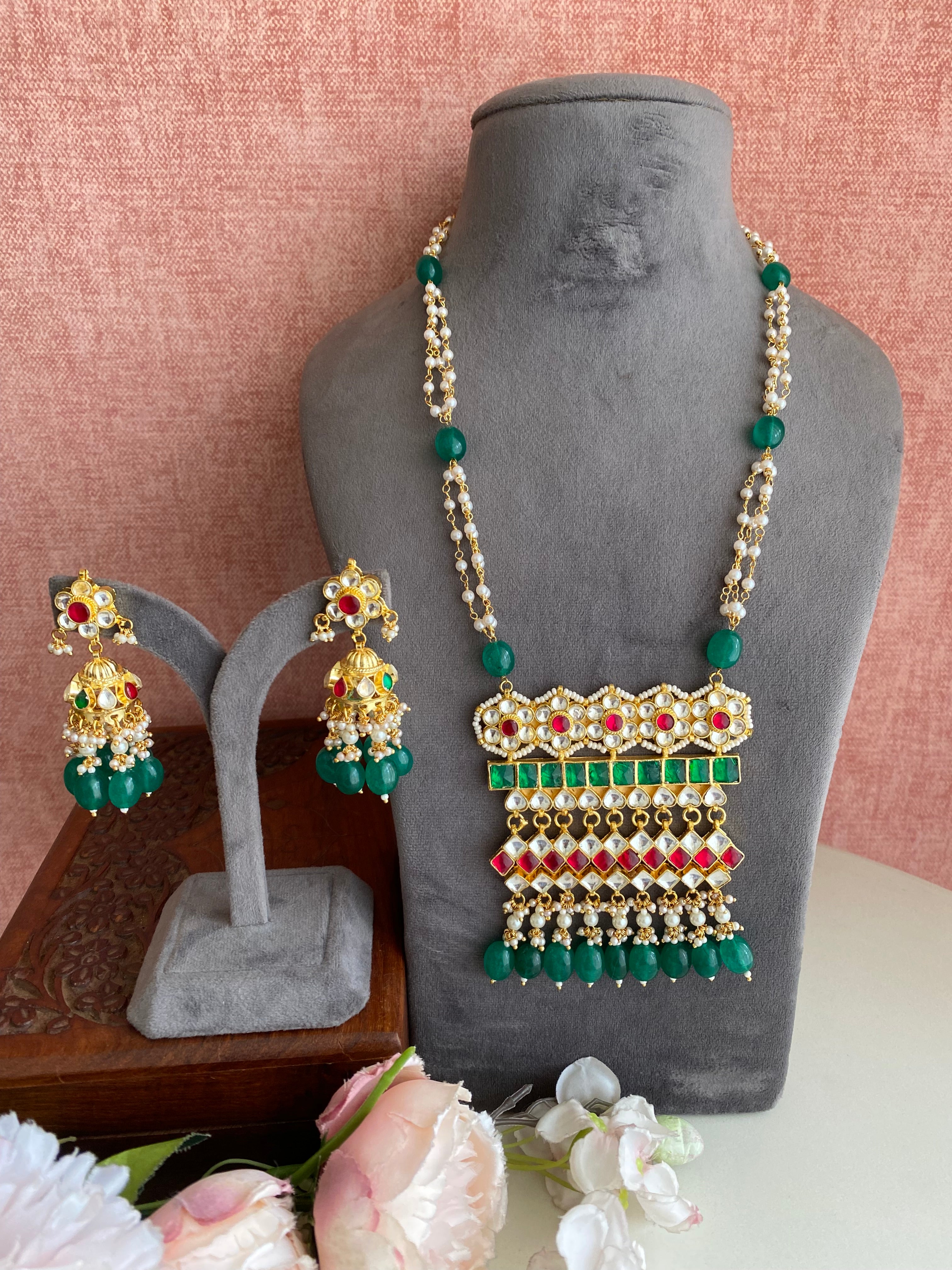 Gold Plated Kundan long Necklace set
