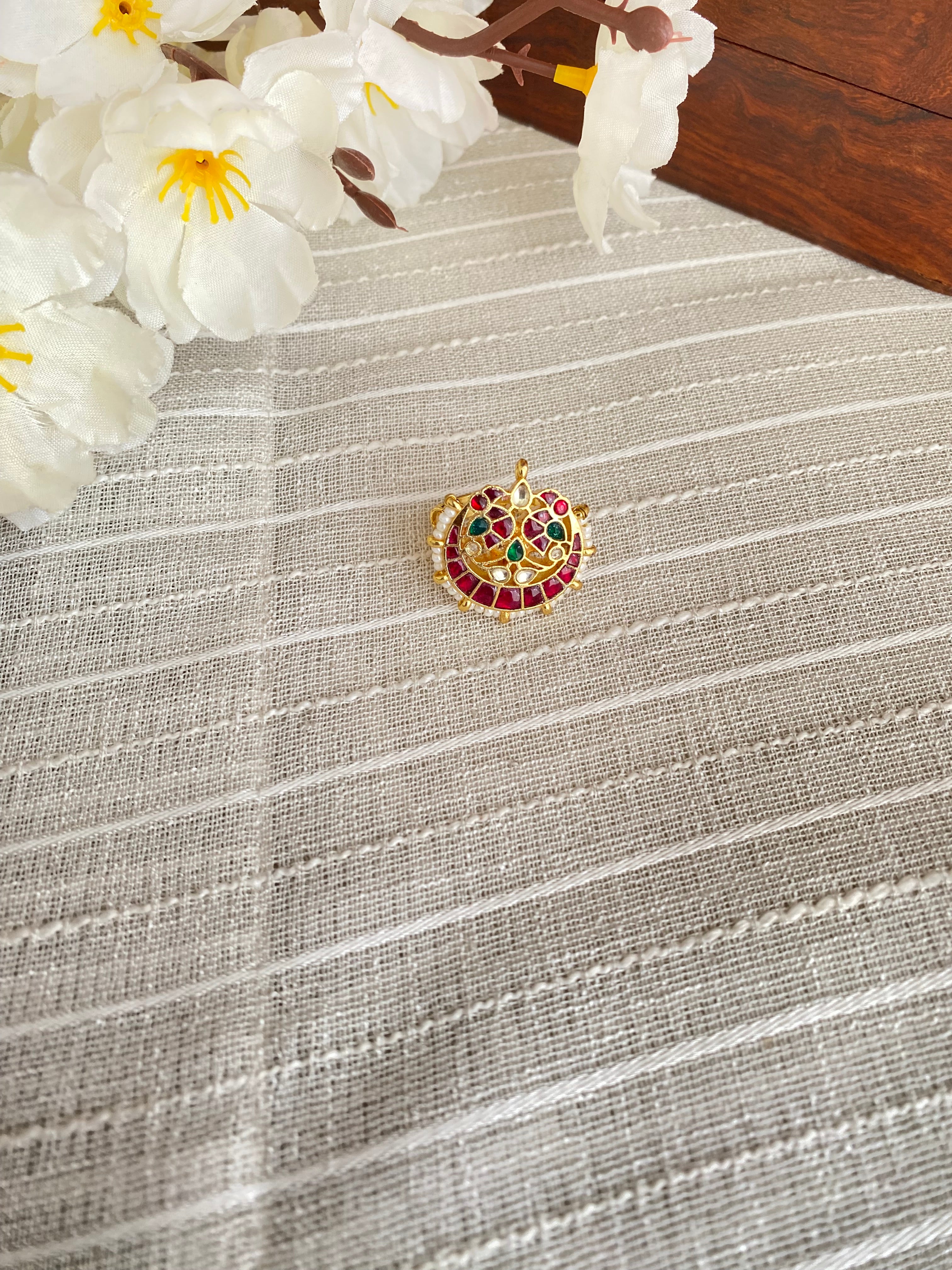Gold Plated green stone Kundan Ring