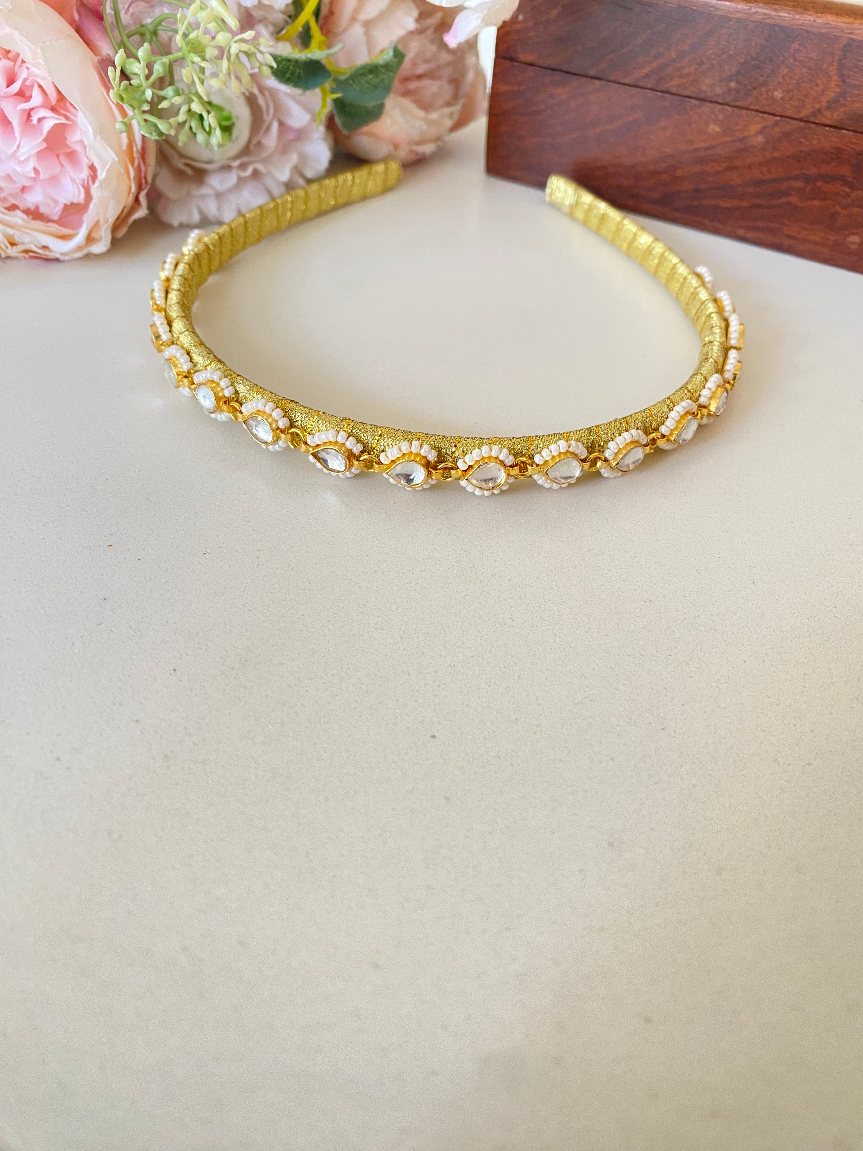 Gold Plated Kundan Hairband