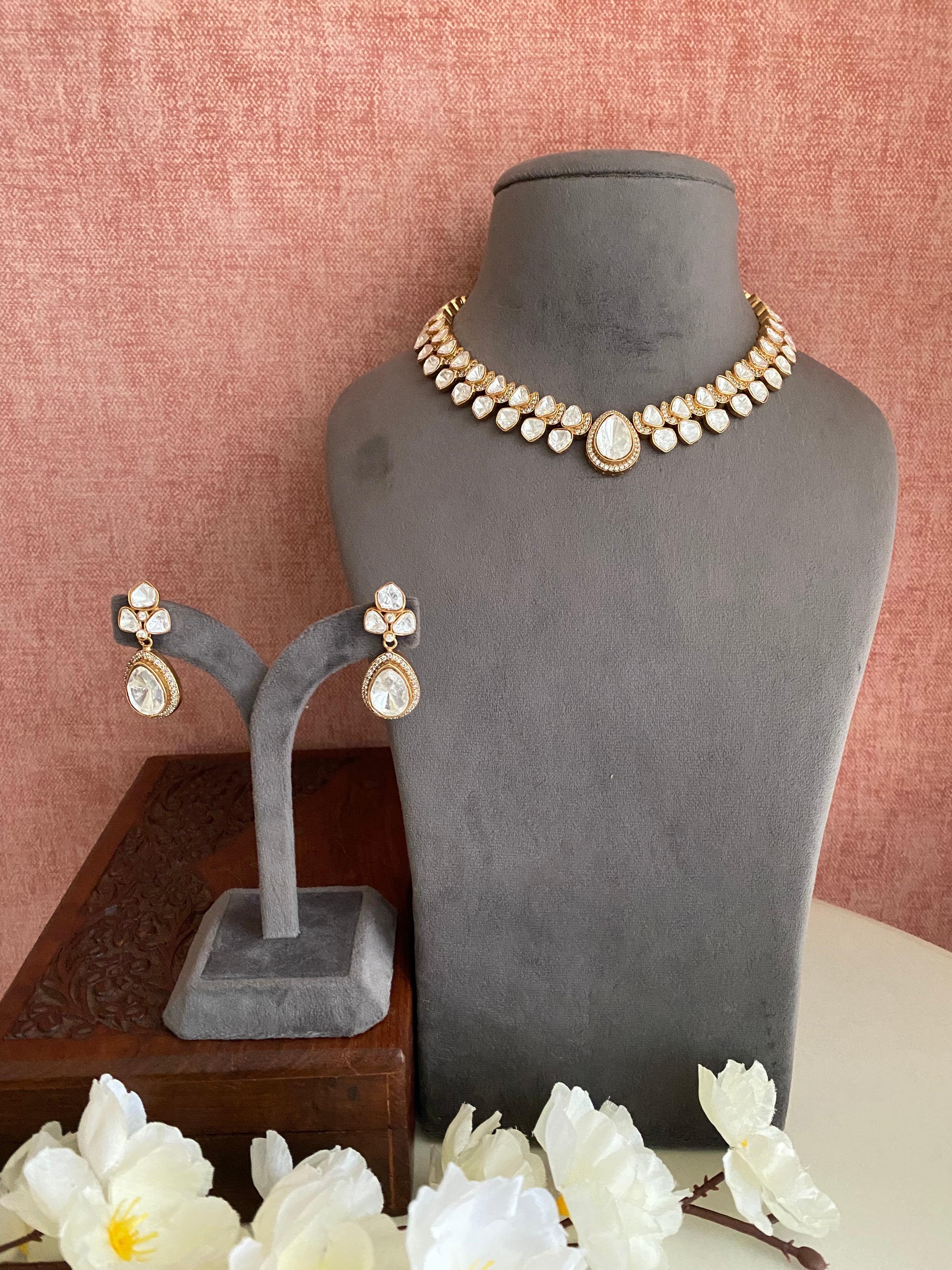 Gold plated Moissanite Necklace Set