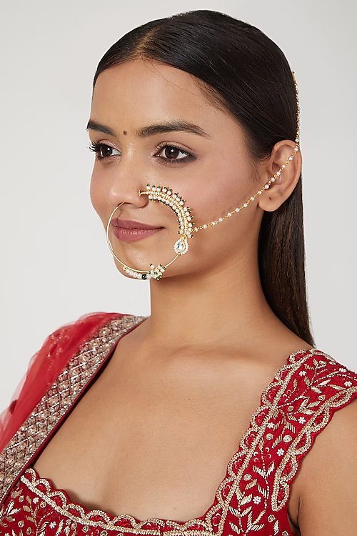 Kundan Nose Ring (Green)