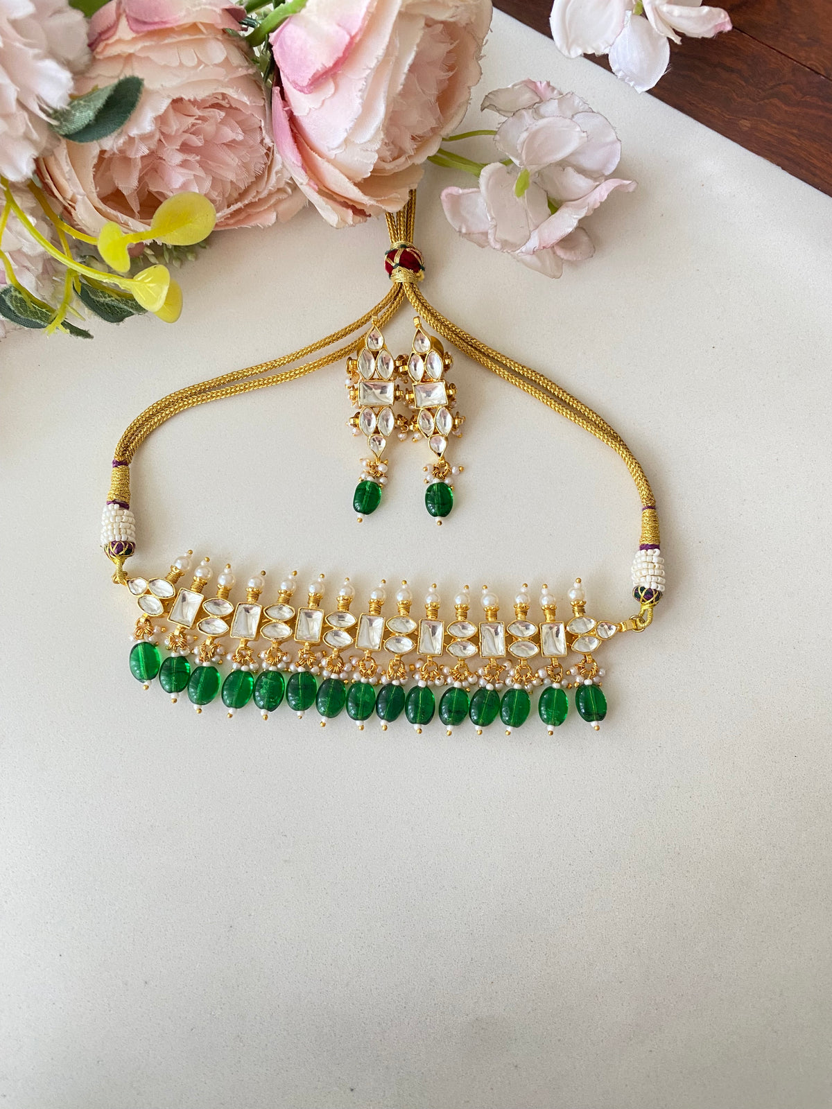 Kundan Choker set in green drops