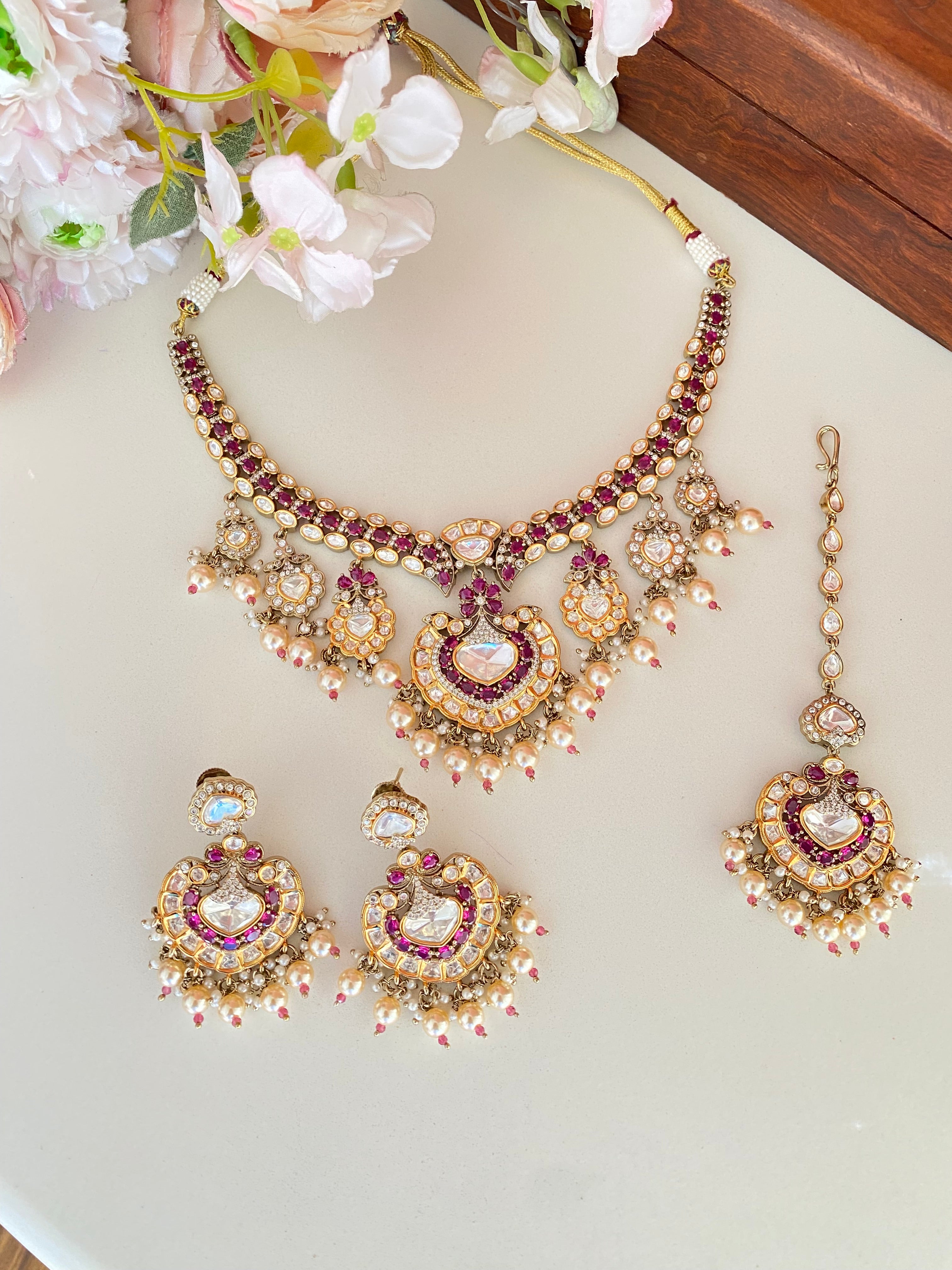Pink Moissanite Necklace Set
