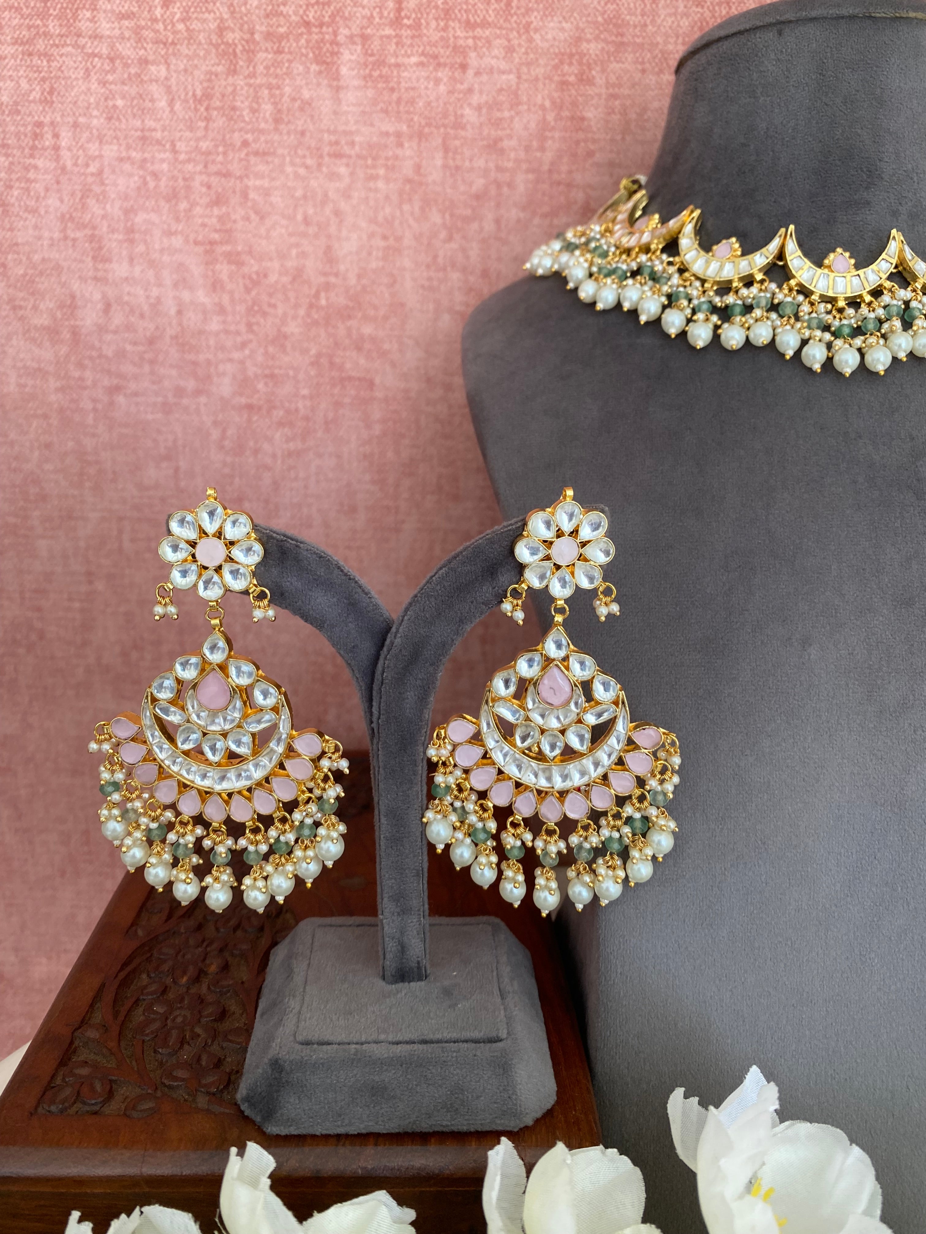 Gold plated Pink stone Kundan Choker Set