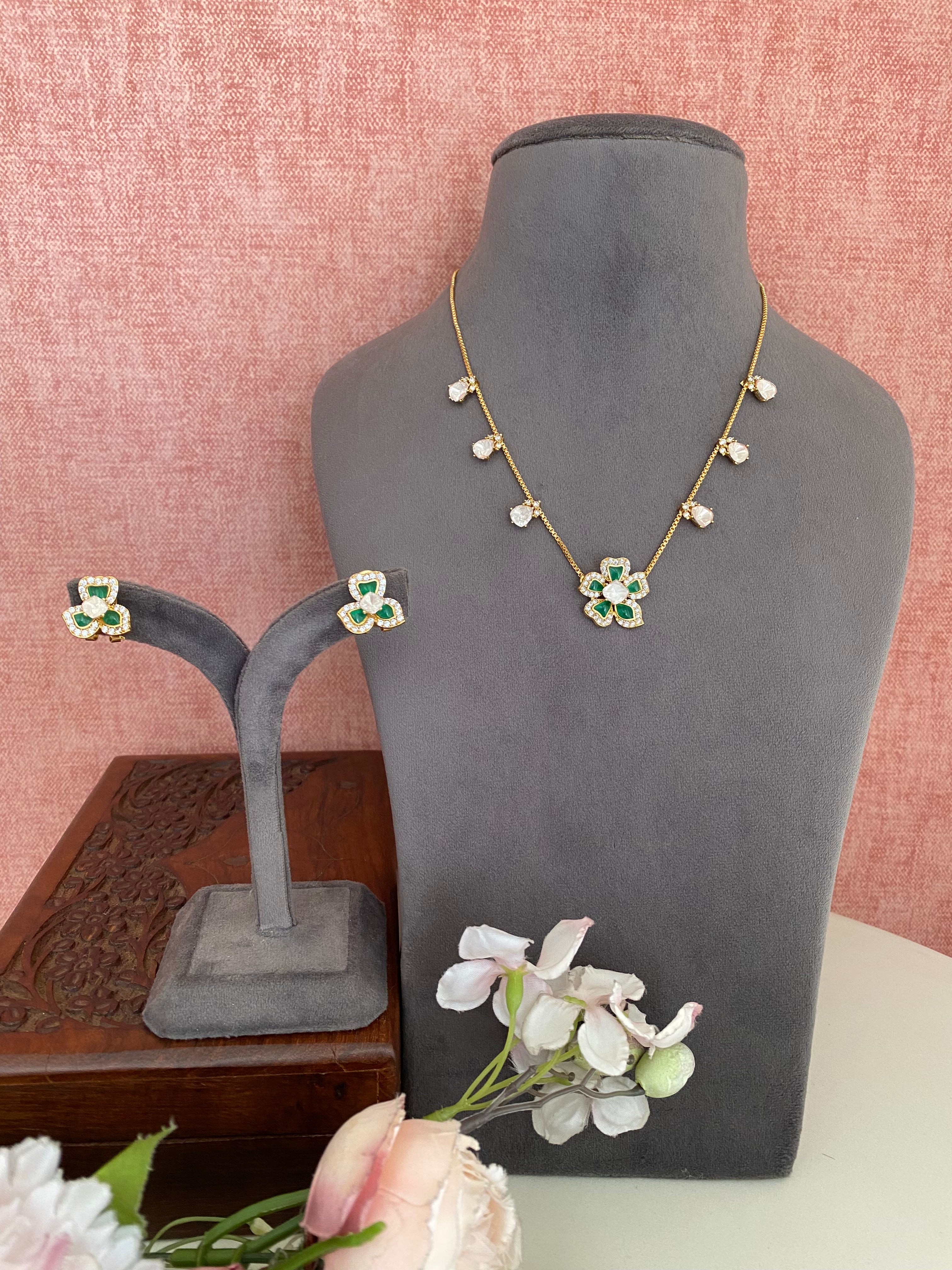 Gold plated Moissanite Pendant Set