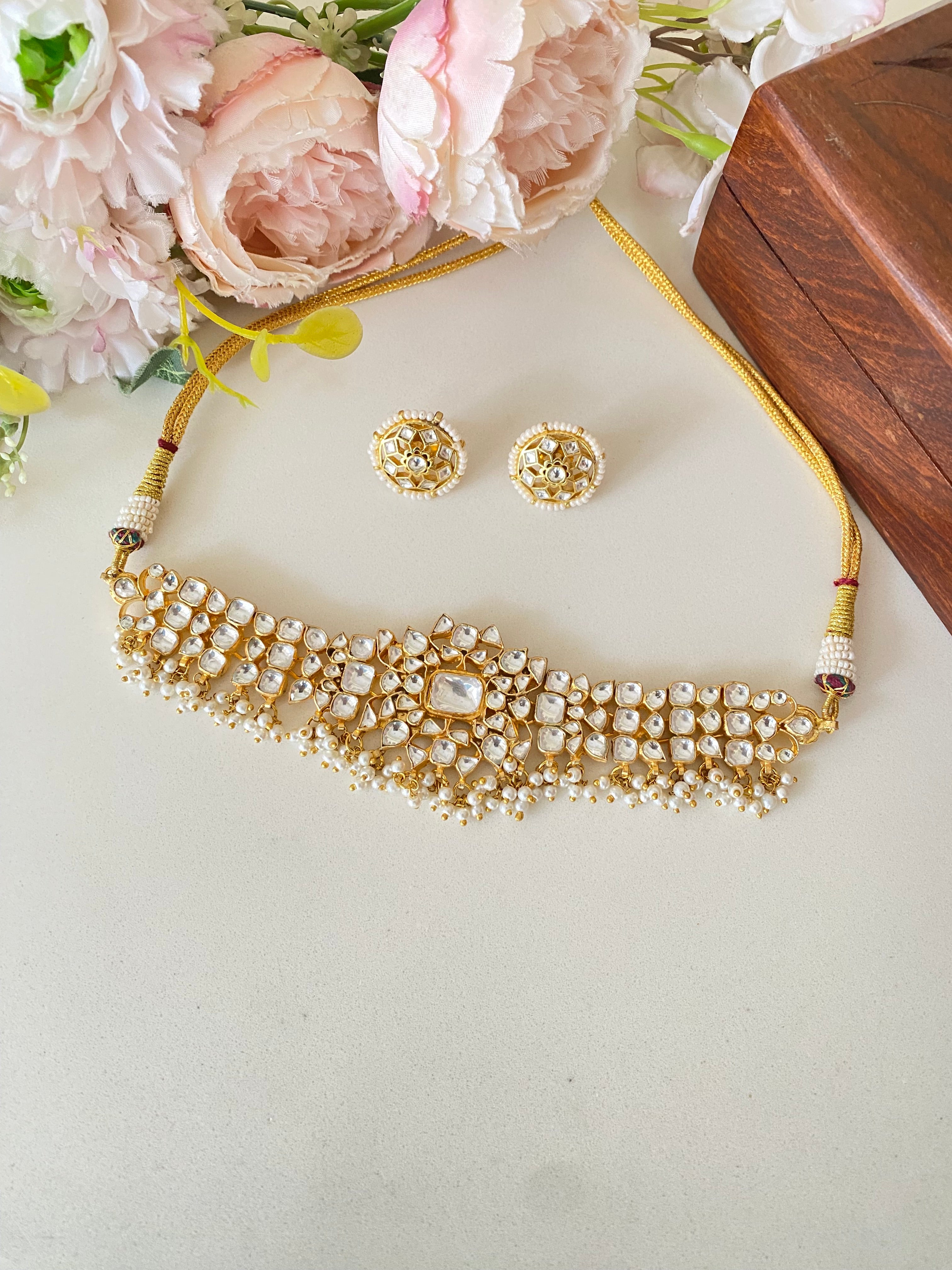 Gold plated Kundan Choker with studs