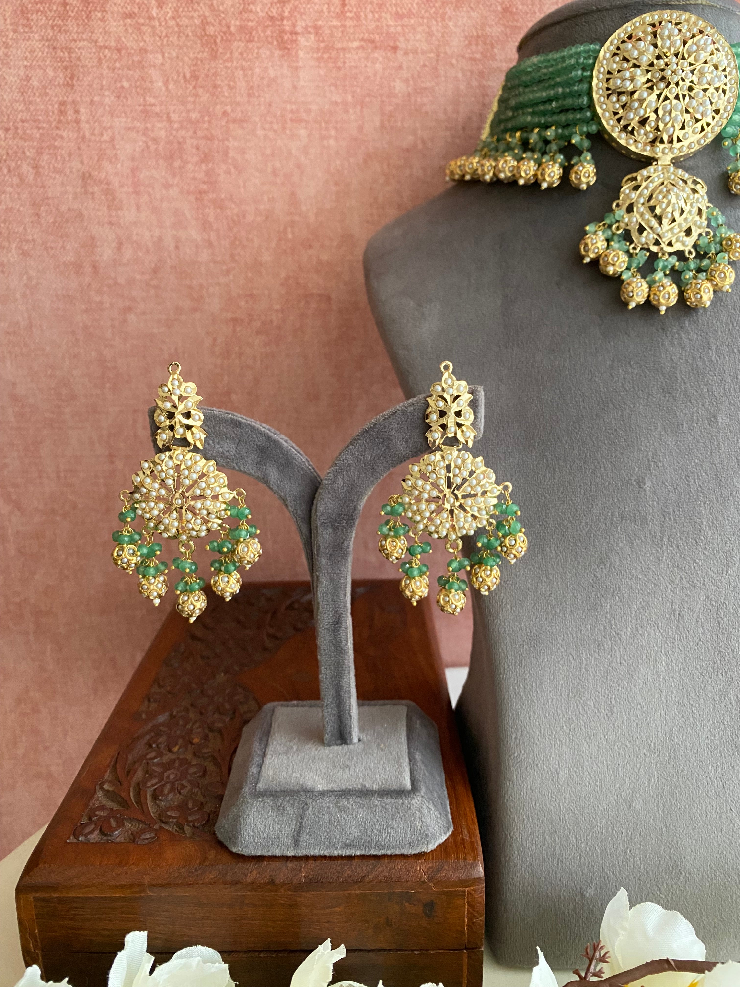 Amritsari Jadau Gold Plated Green Choker Set